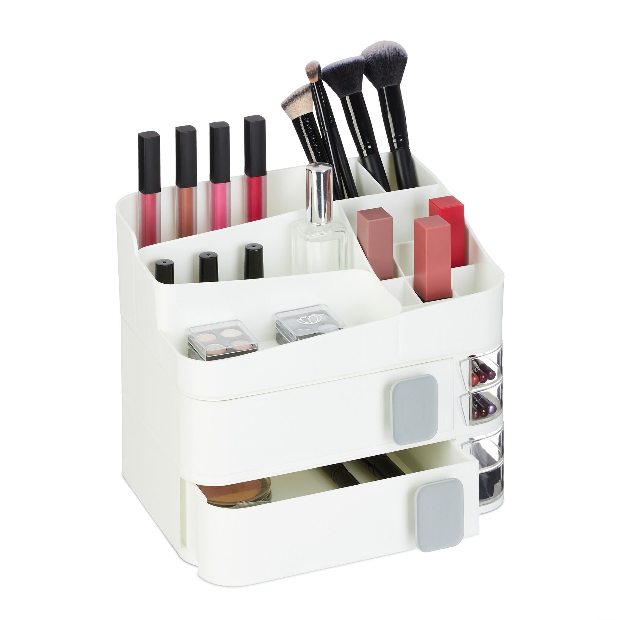 Make Up Organizer mit Schubladen Weiss-Transparent-Grau von Relaxdays
