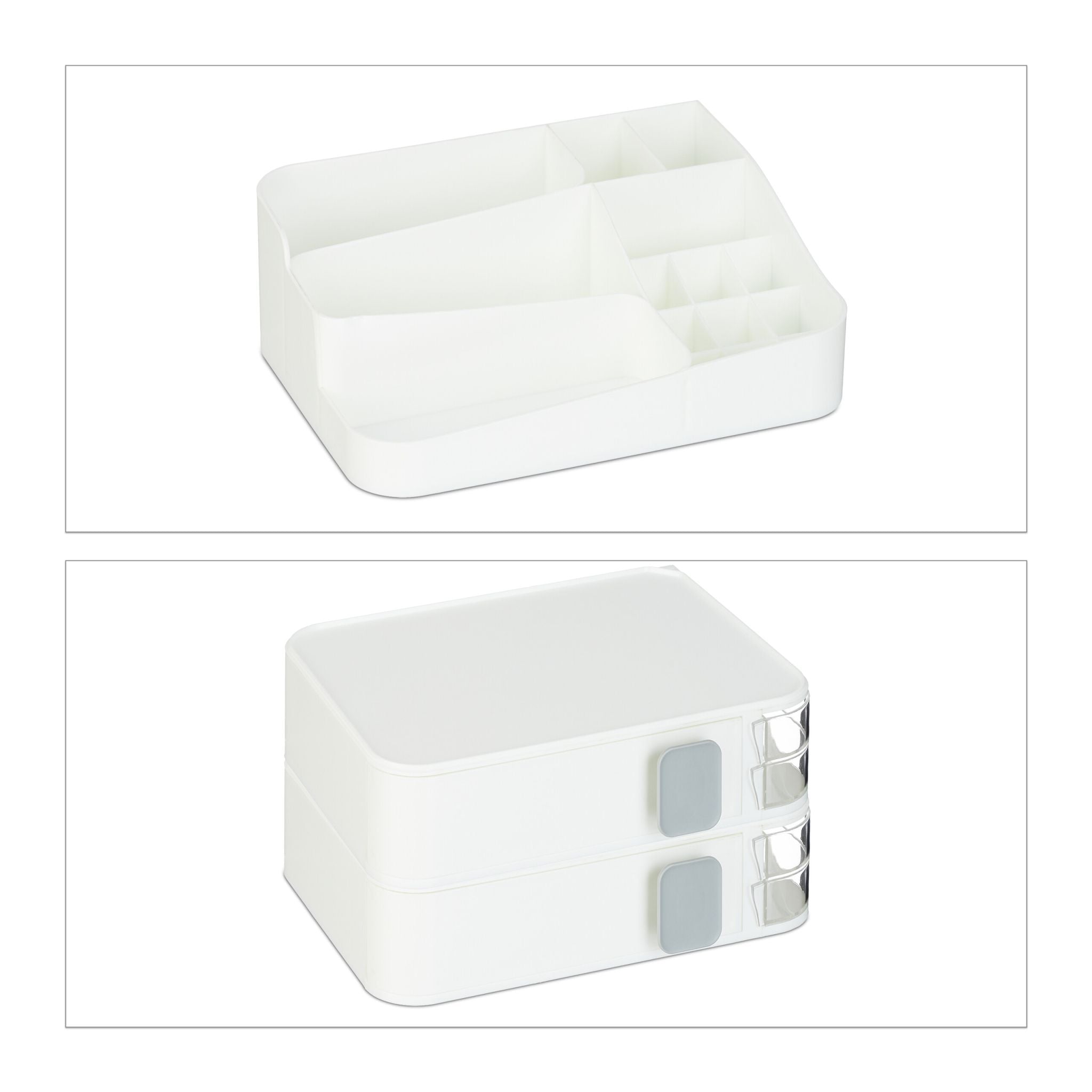 Make Up Organizer mit Schubladen Weiss-Transparent-Grau von Relaxdays