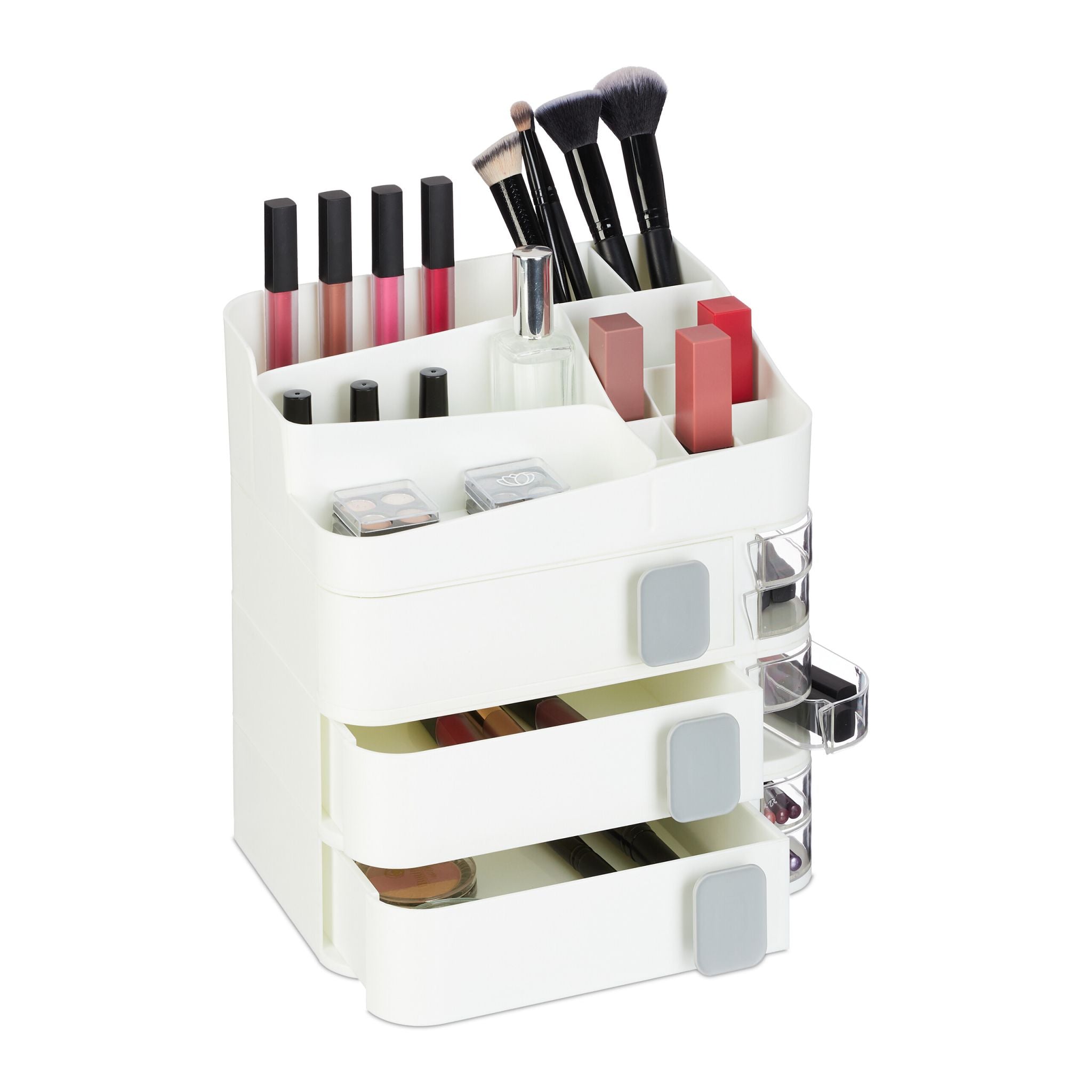 Make Up Organizer mit Schubladen Weiss-Transparent-Grau von Relaxdays