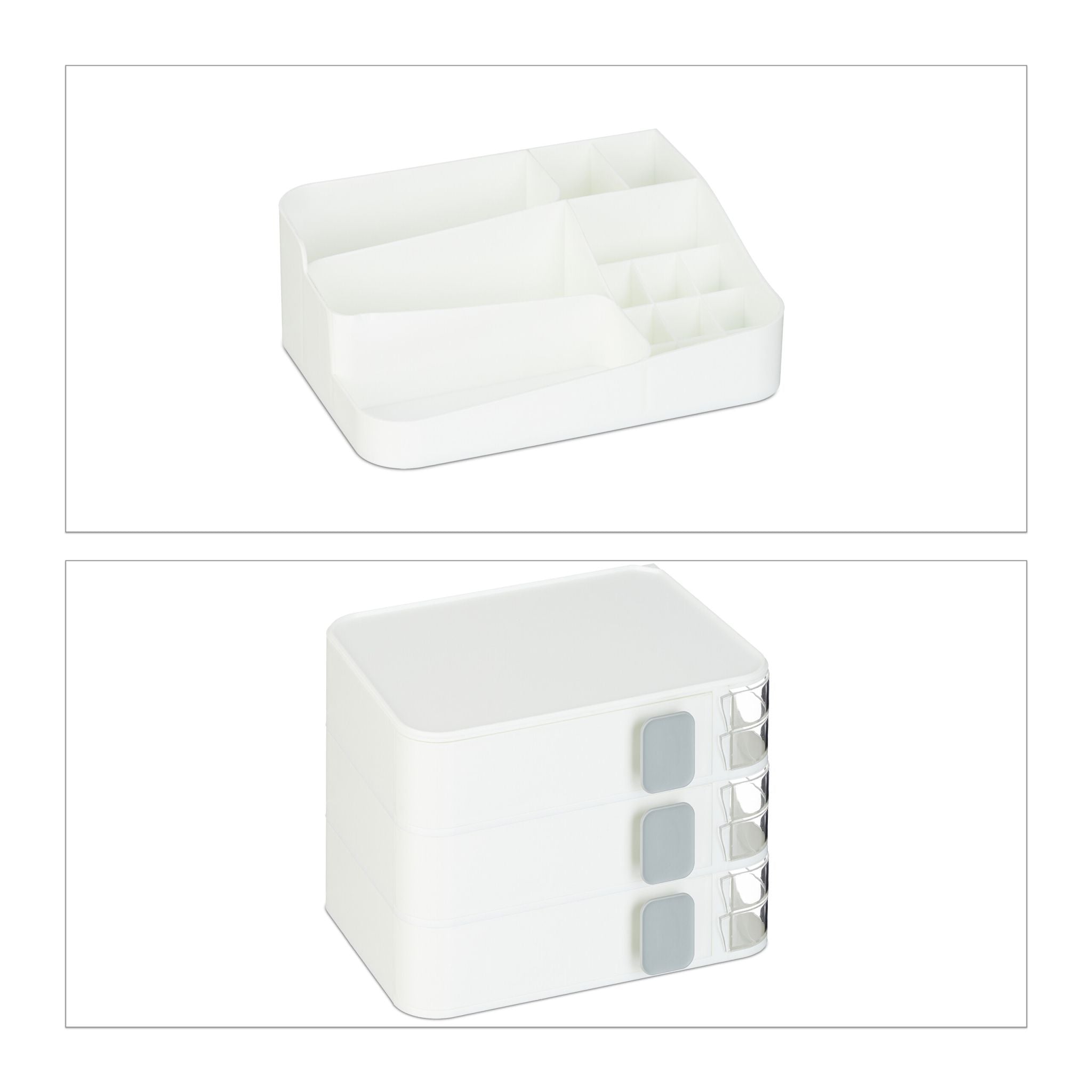 Make Up Organizer mit Schubladen Weiss-Transparent-Grau von Relaxdays