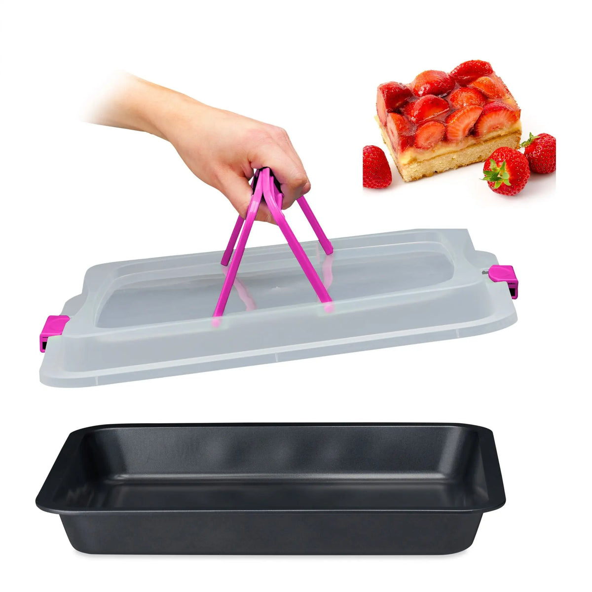 Backblech mit Deckel Pink-Schwarz-Transparent von Relaxdays