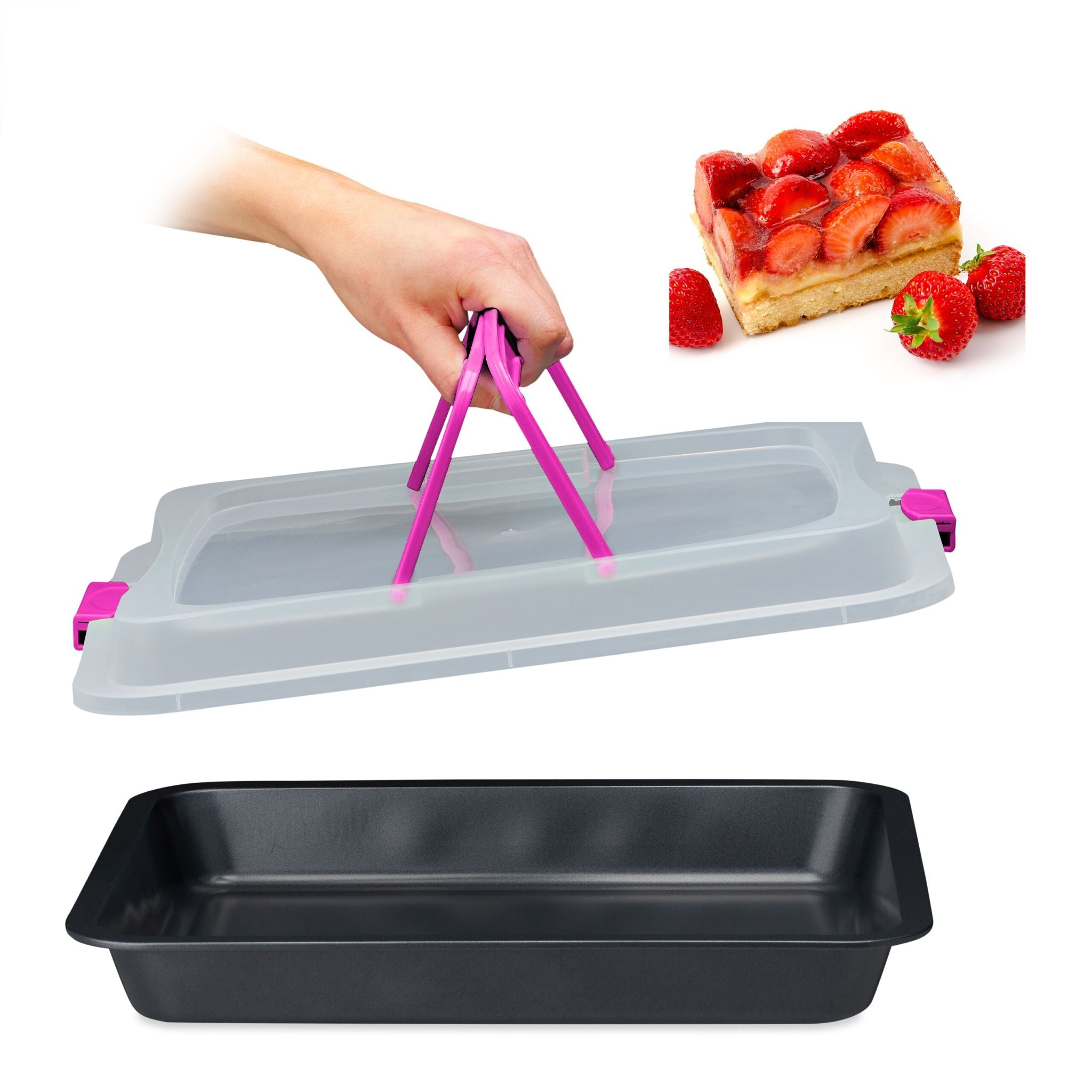 Backblech mit Deckel Pink-Schwarz-Transparent von Relaxdays