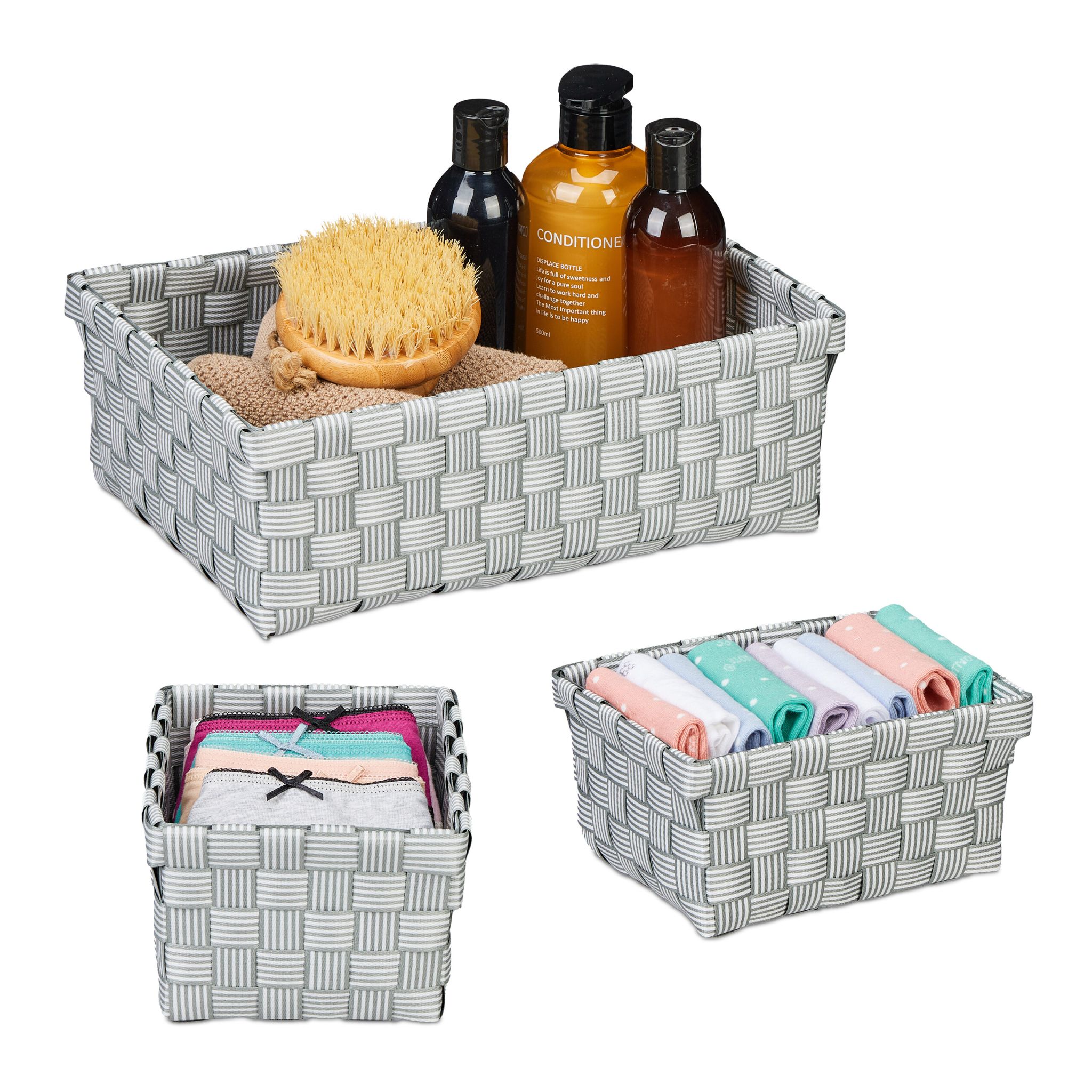 Aufbewahrungskorb 3er-Set Weiss-Grau von Relaxdays