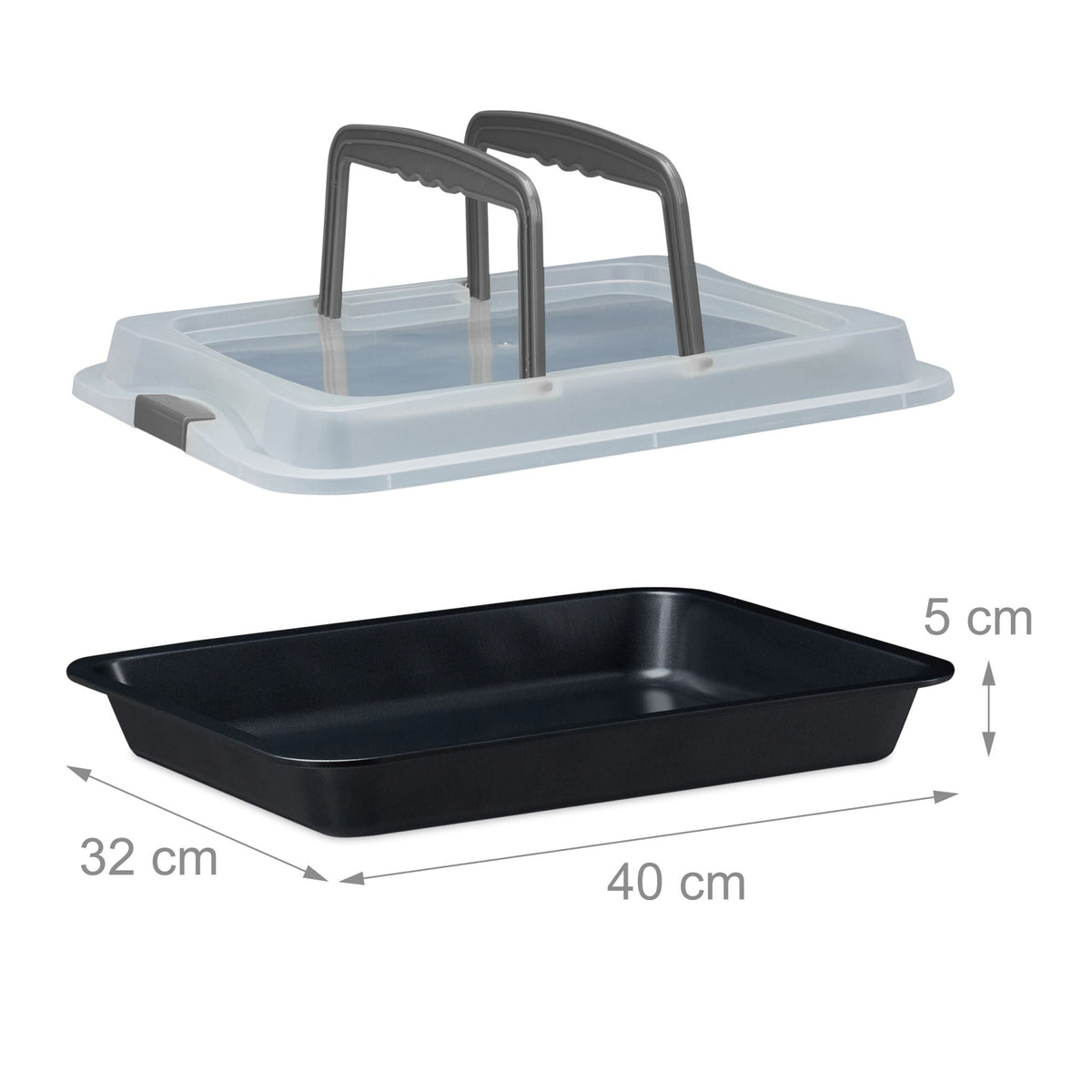 Backblech mit Deckel Schwarz-Transparent-Grau von Relaxdays