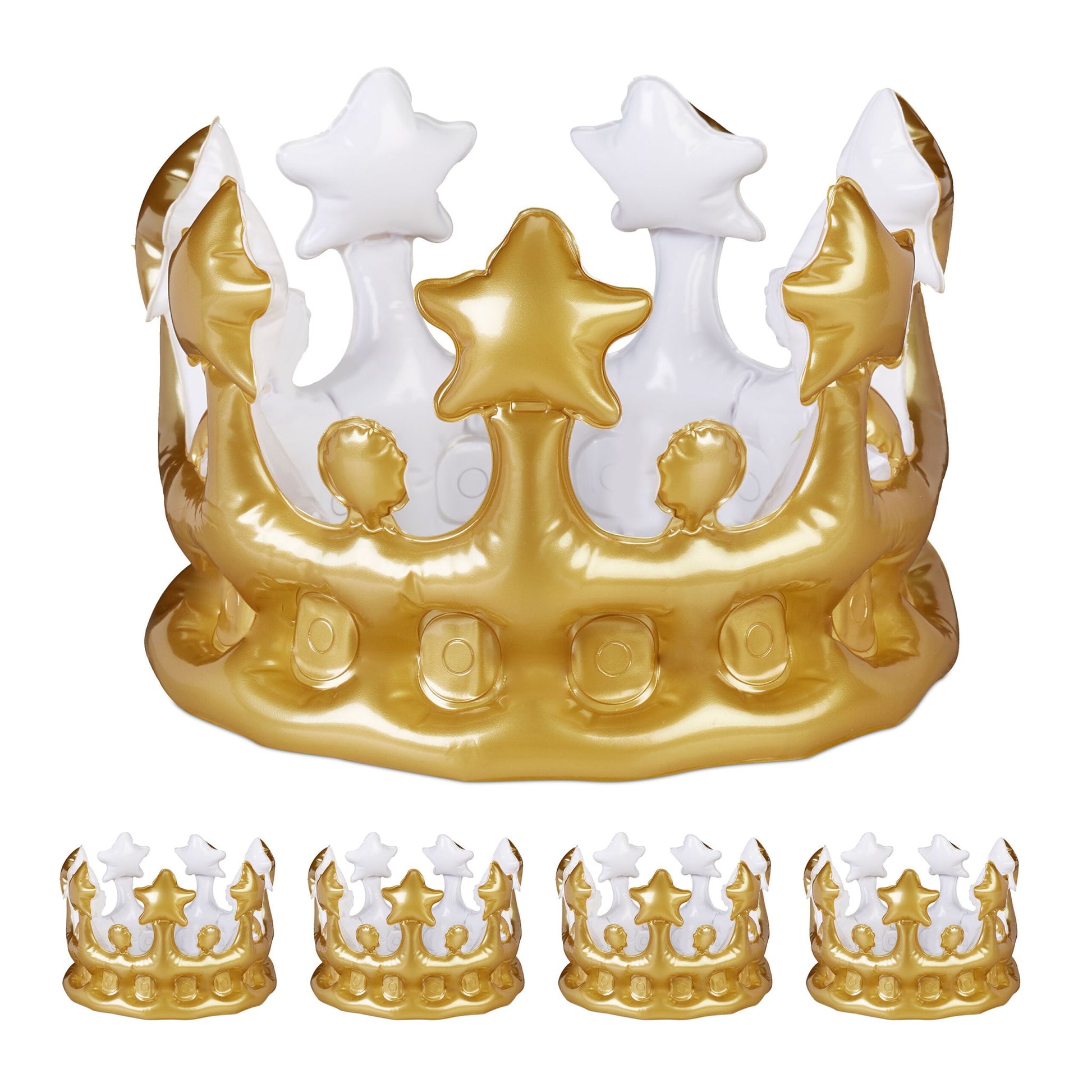 Aufblasbare Krone 5er-Set Weiss-Gold von Relaxdays