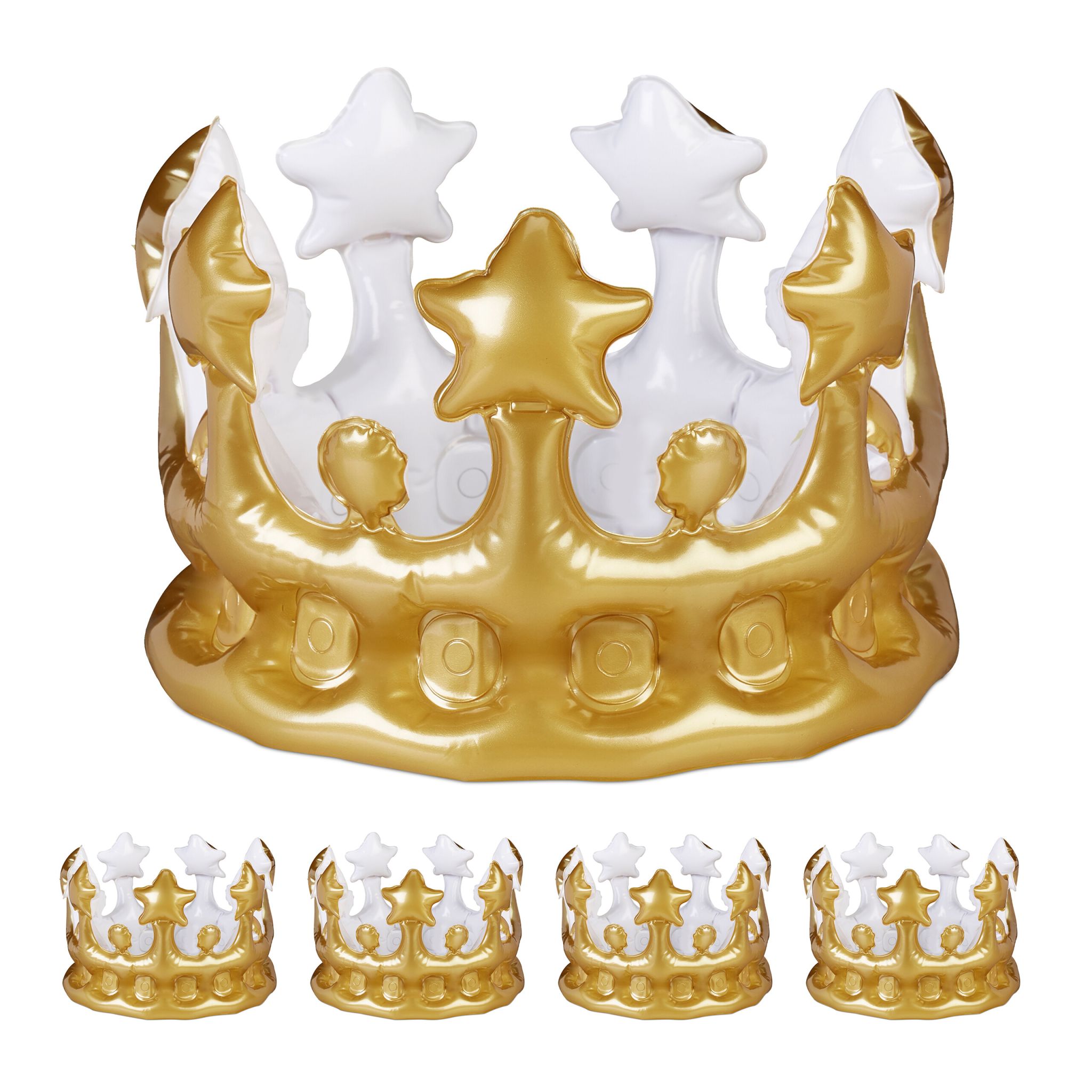 Aufblasbare Krone 5er-Set Weiss-Gold von Relaxdays