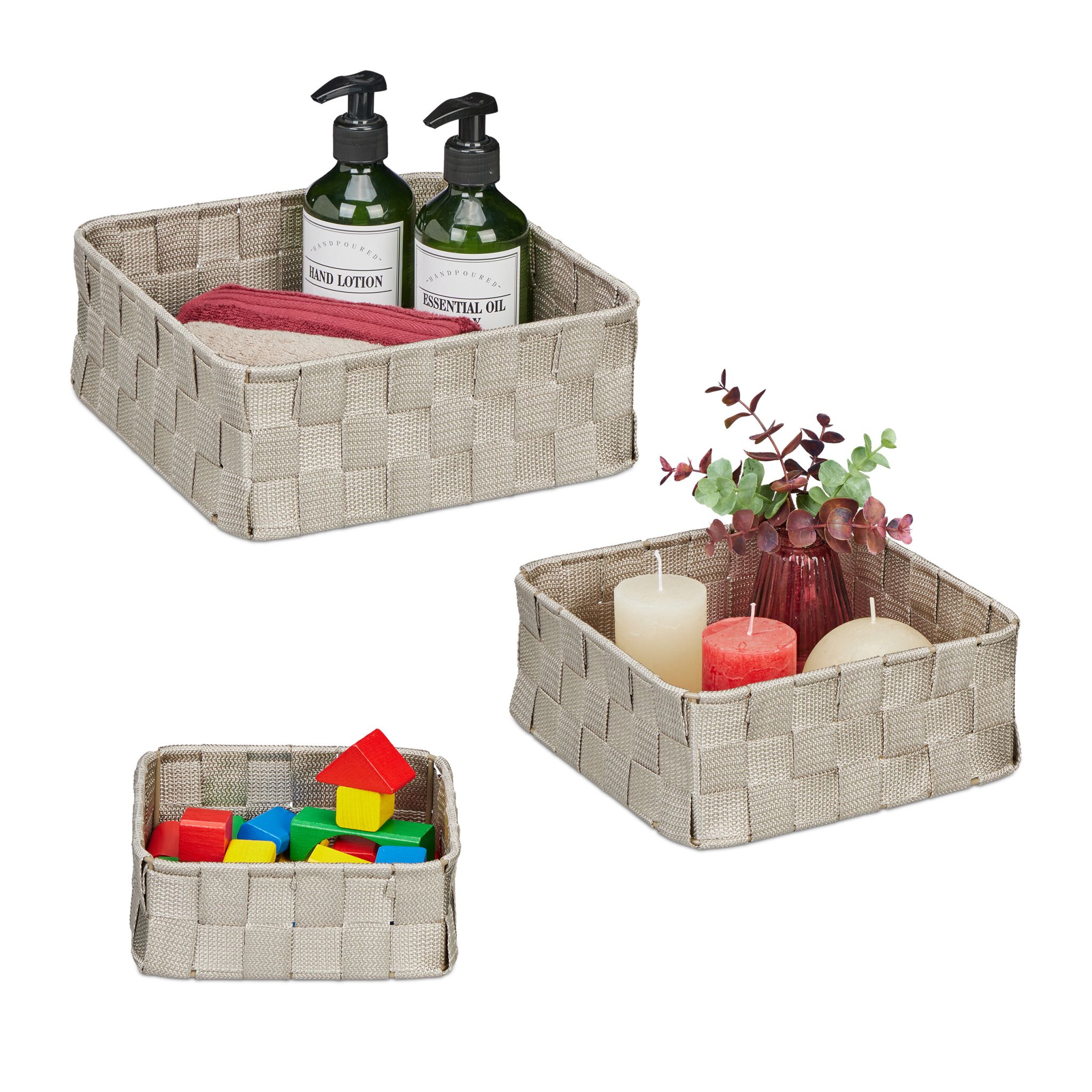Aufbewahrungskorb 3er-Set Grau von Relaxdays
