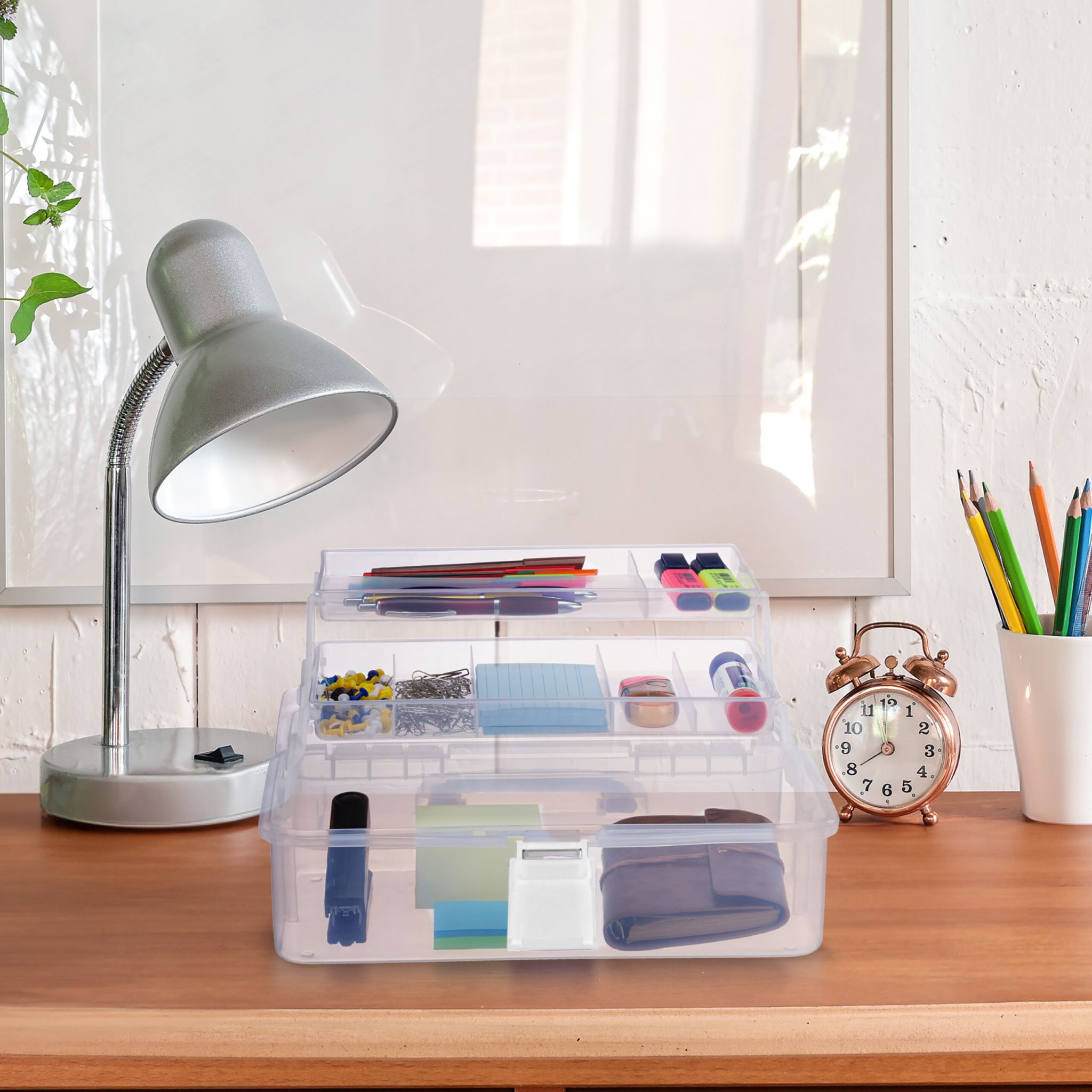 Aufbewahrungsbox mit 9 Fächern Weiss-Transparent von Relaxdays
