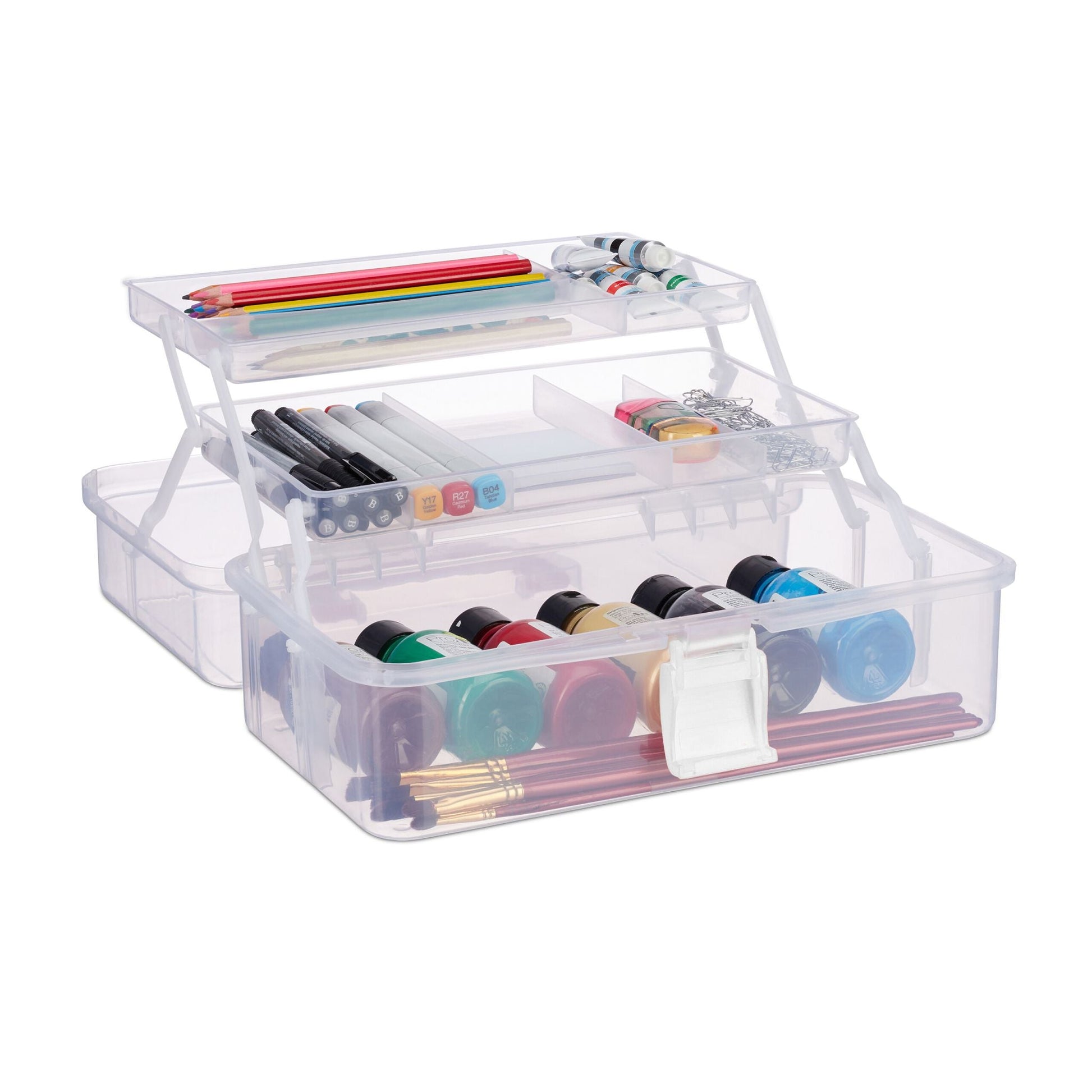 Aufbewahrungsbox mit 9 Fächern Weiss-Transparent von Relaxdays