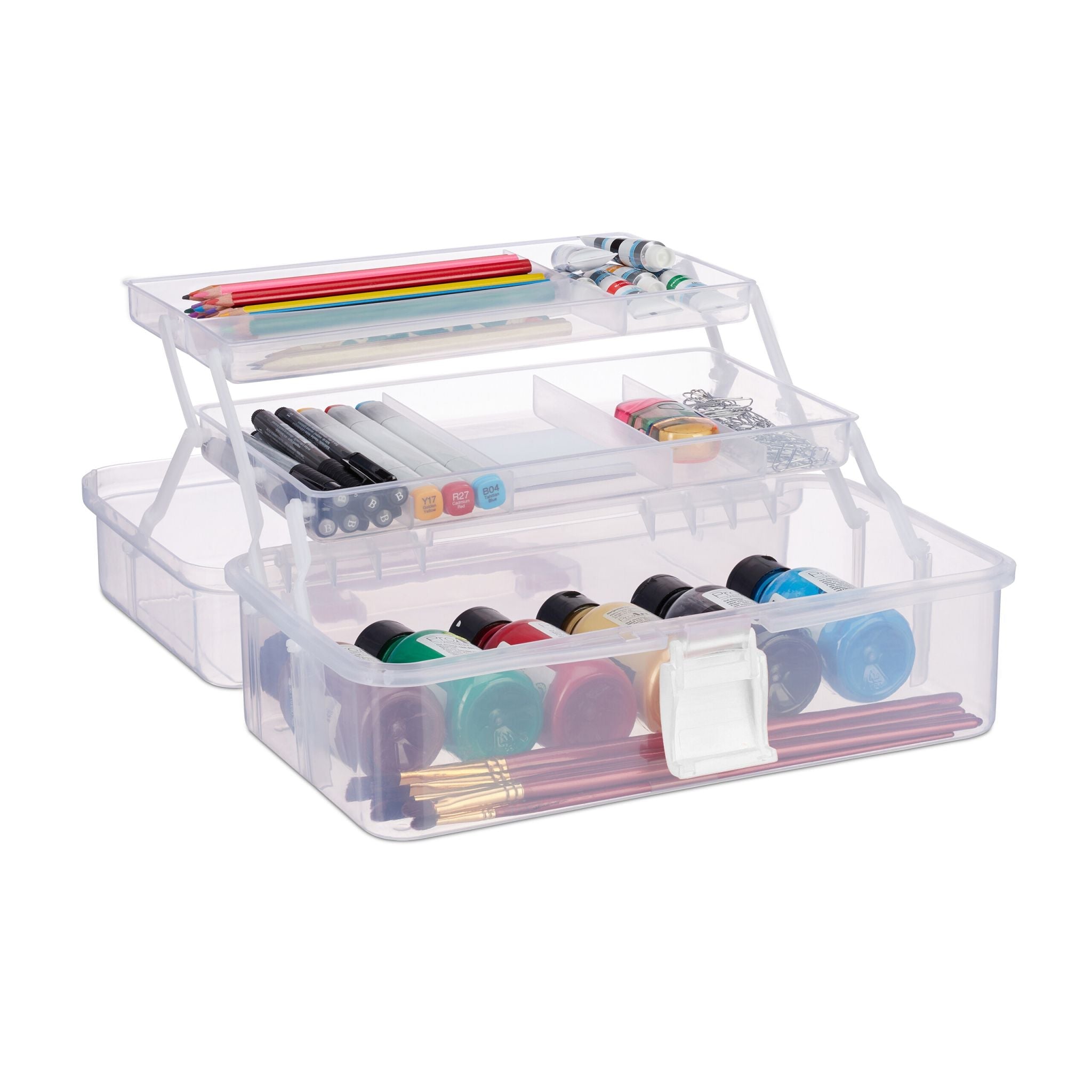 Aufbewahrungsbox mit 9 Fächern Weiss-Transparent von Relaxdays