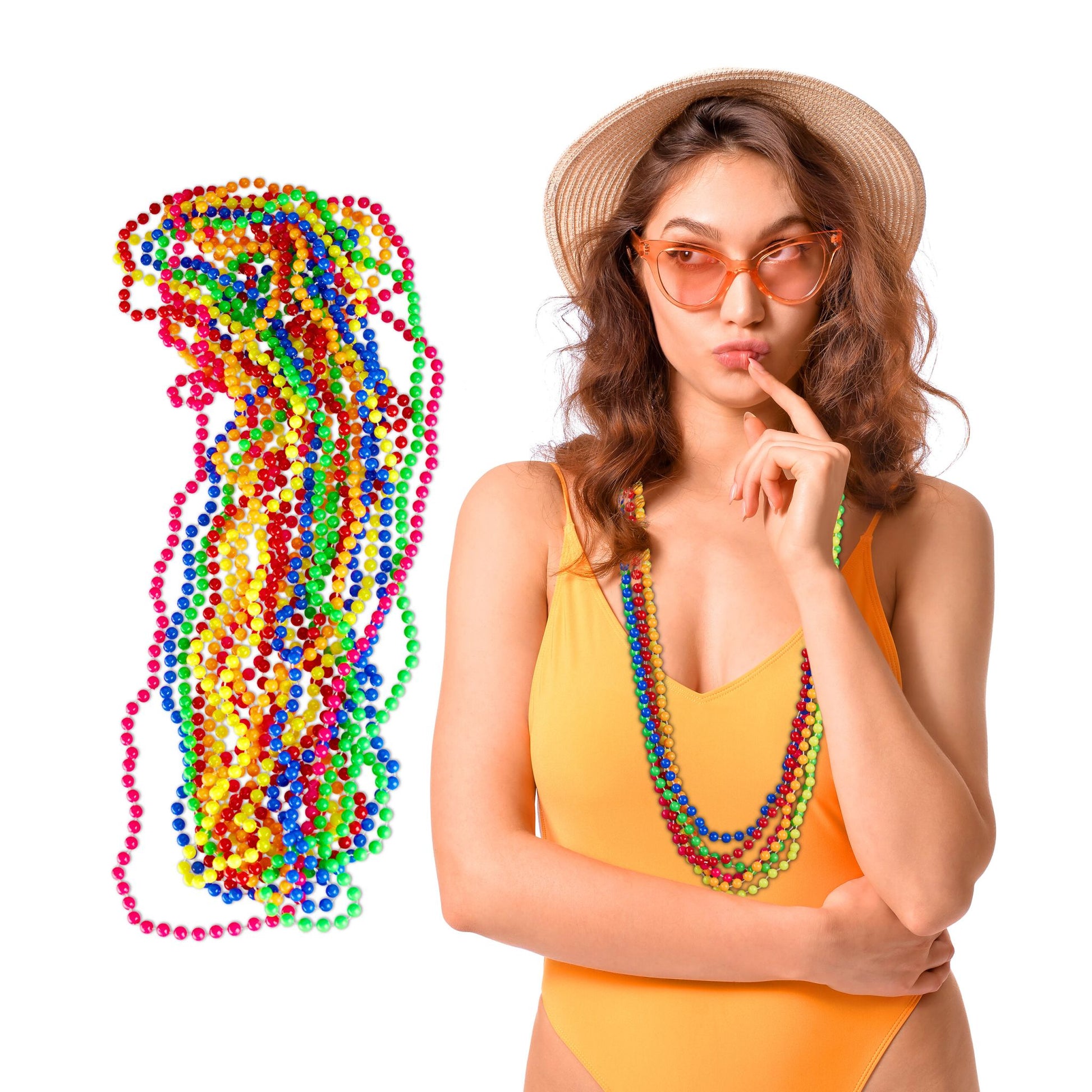 Perlenkette Neon 30er-Set Gelb-Pink-Rot von Relaxdays
