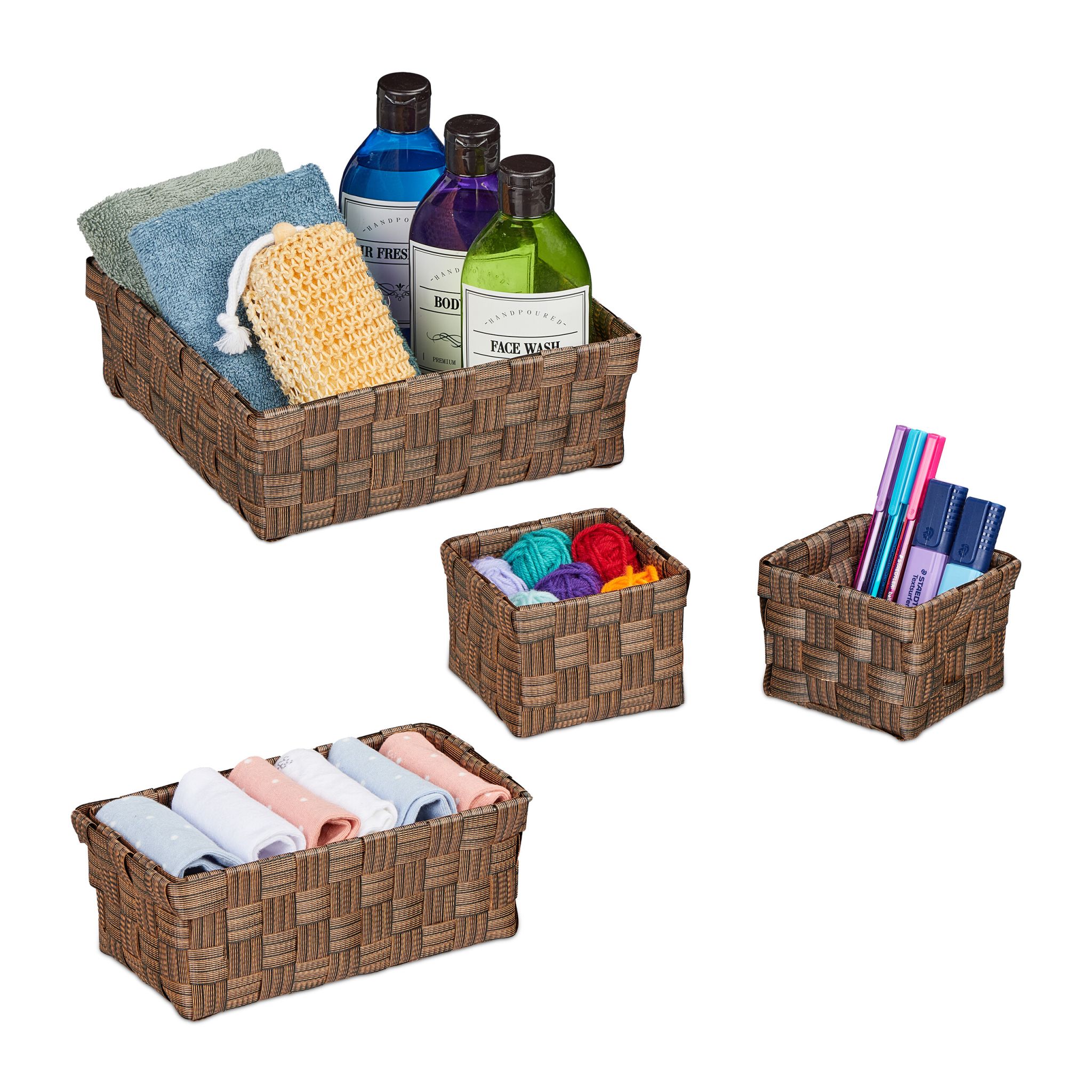 Aufbewahrungskorb 4er-Set Braun von Relaxdays