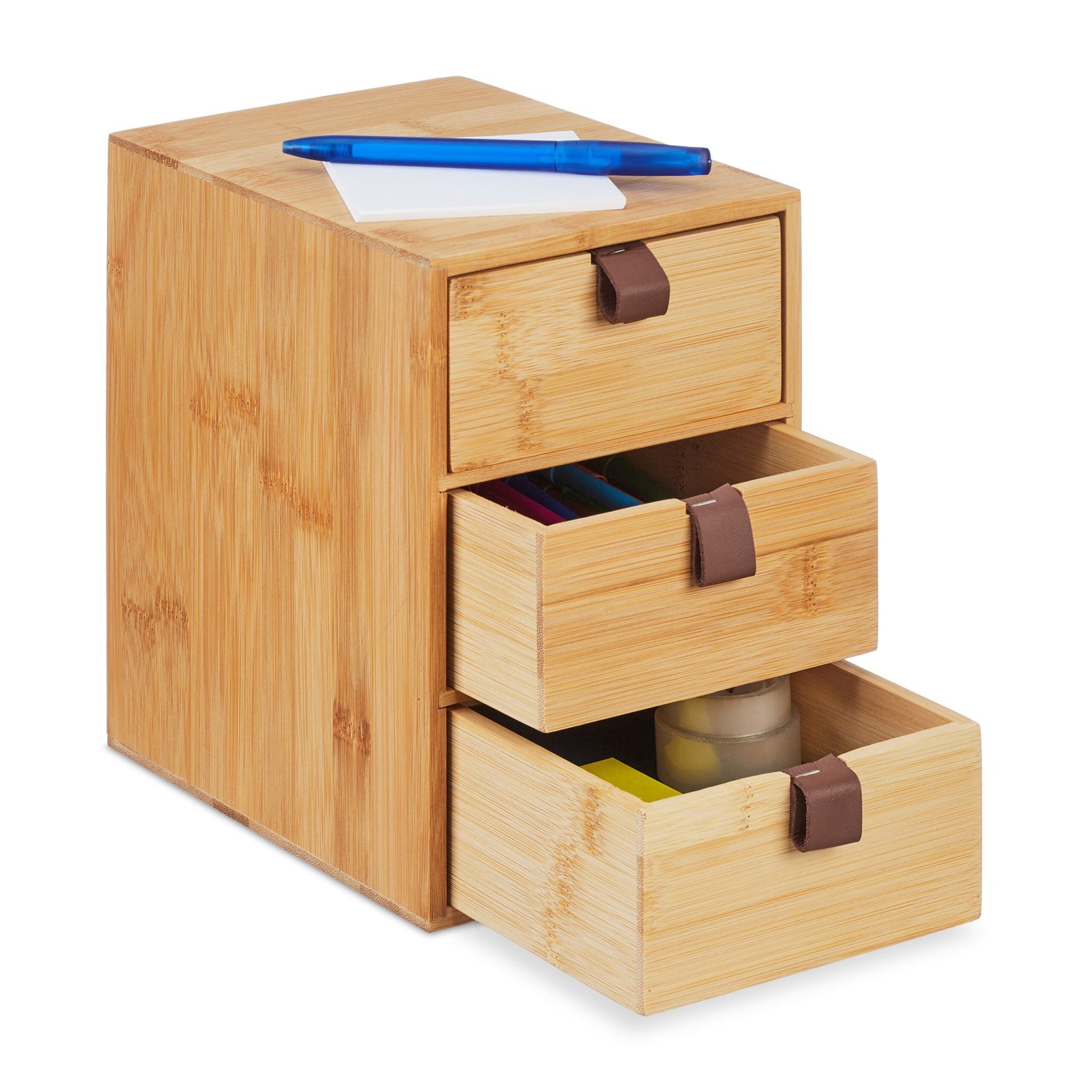 Schreibtisch Organizer 3 Schubladen Braun-Hellbraun von Relaxdays