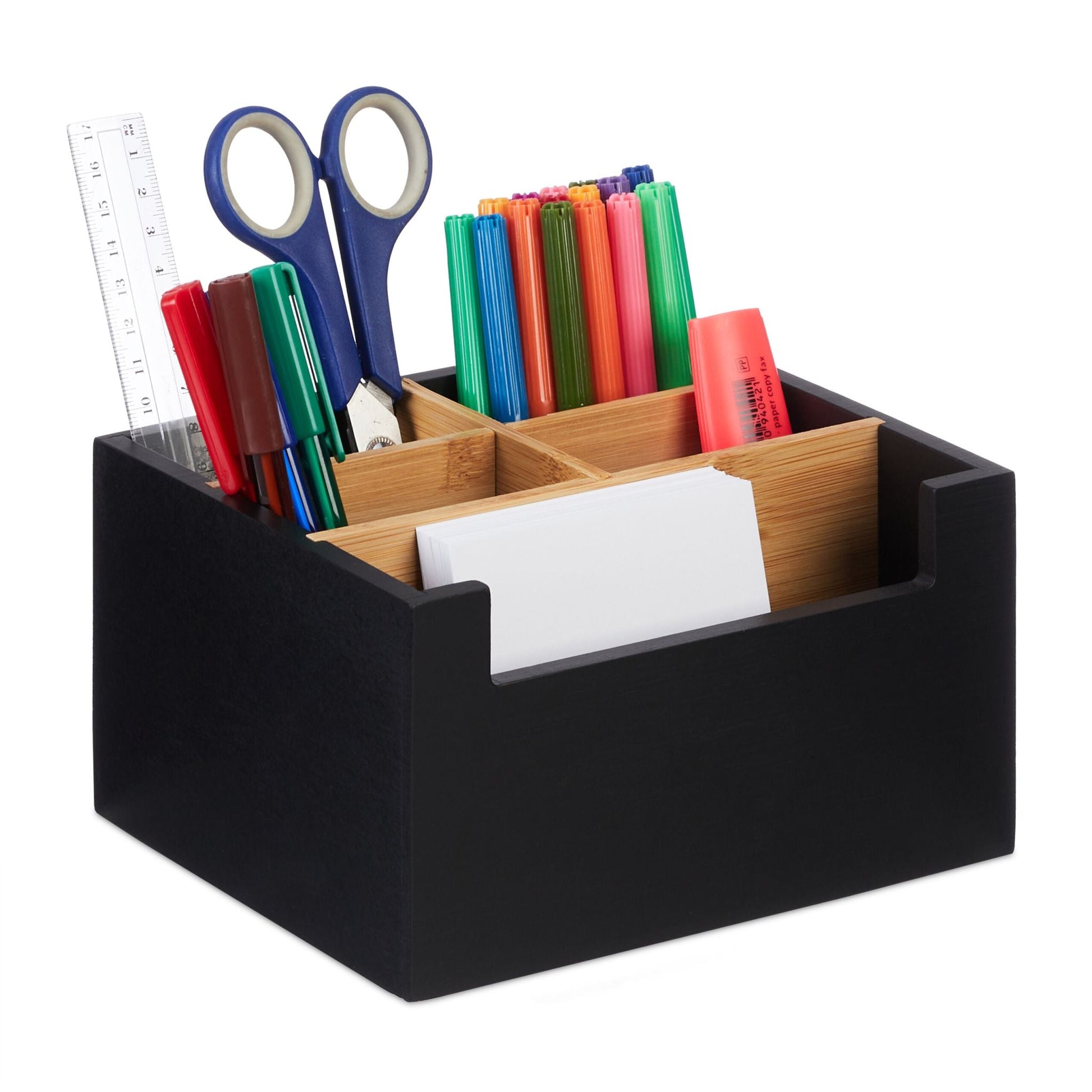 Schreibtisch Organizer 5 Fächer schwarz Hellbraun-Schwarz von Relaxdays
