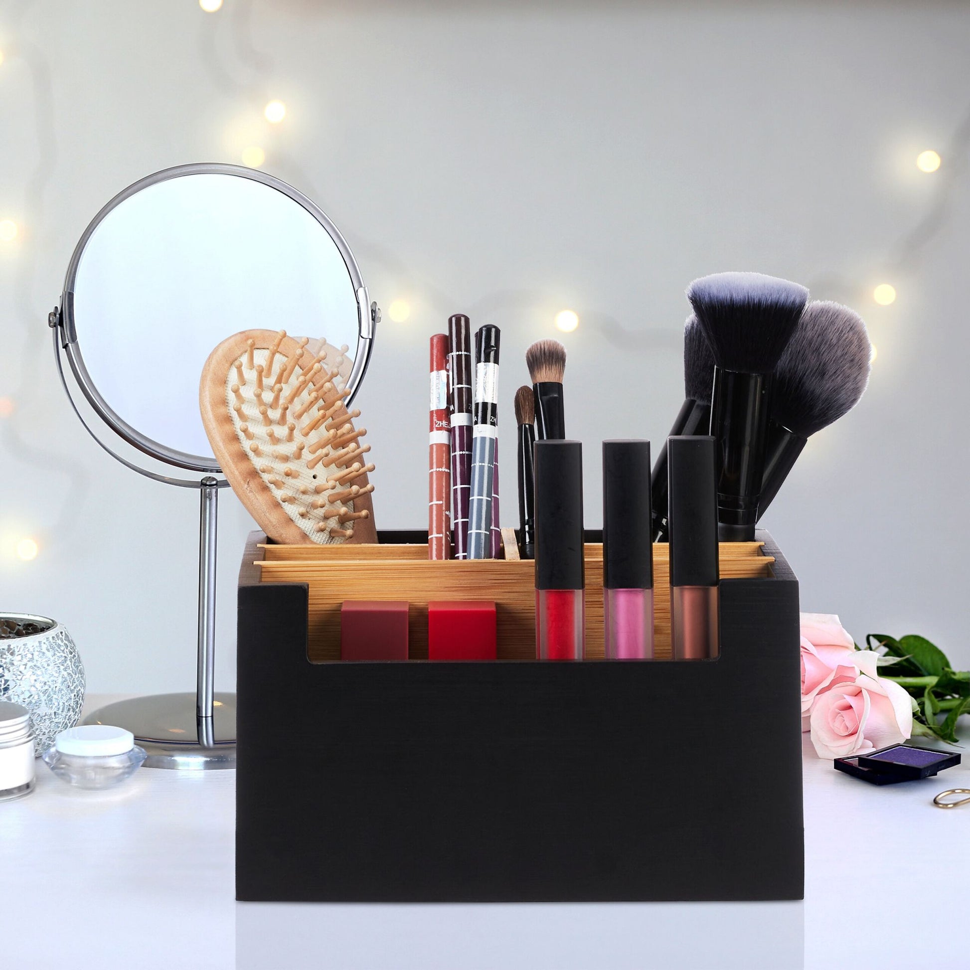 Schreibtisch Organizer 5 Fächer schwarz Hellbraun-Schwarz von Relaxdays