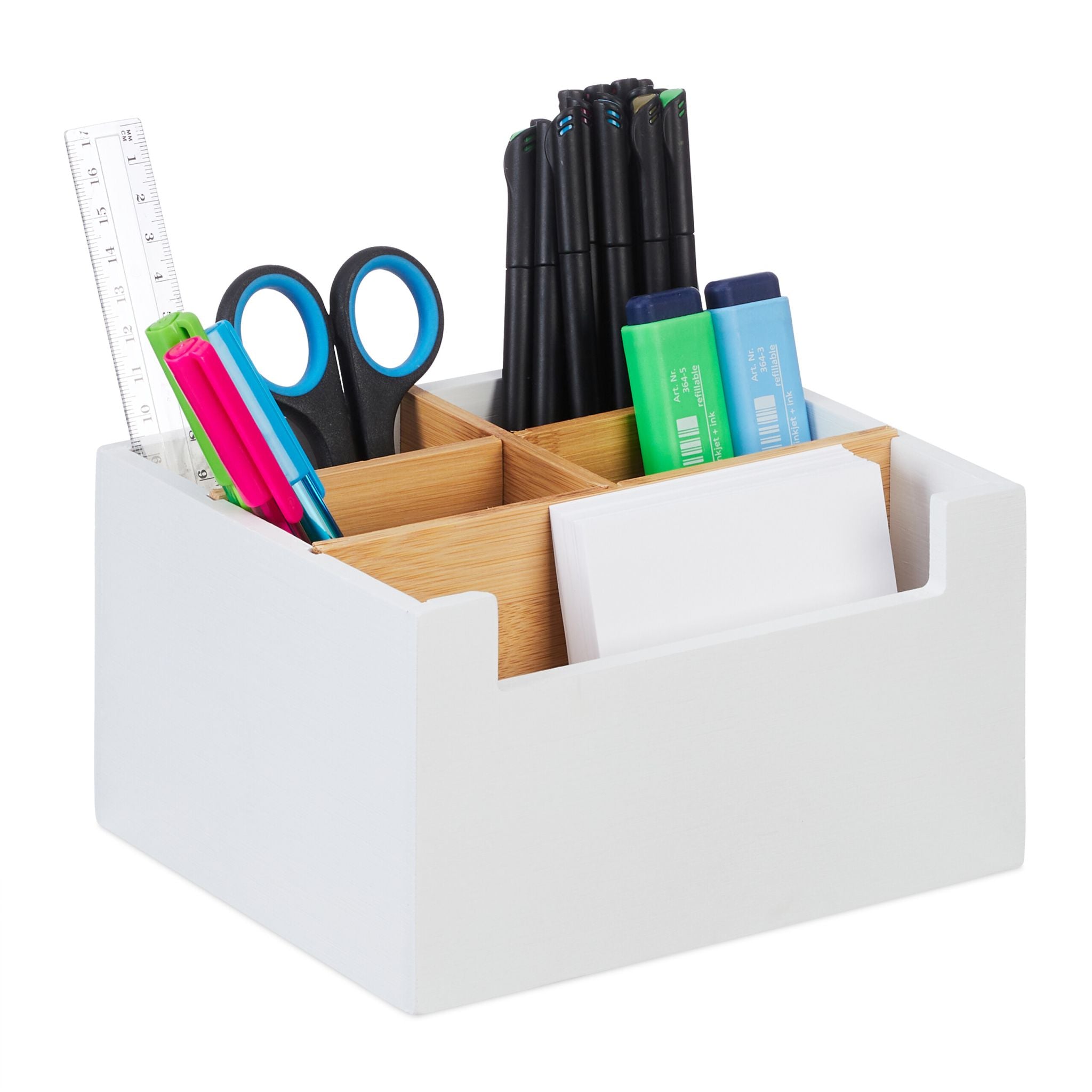 Schreibtisch Organizer 5 Fächer Weiss-Hellbraun von Relaxdays