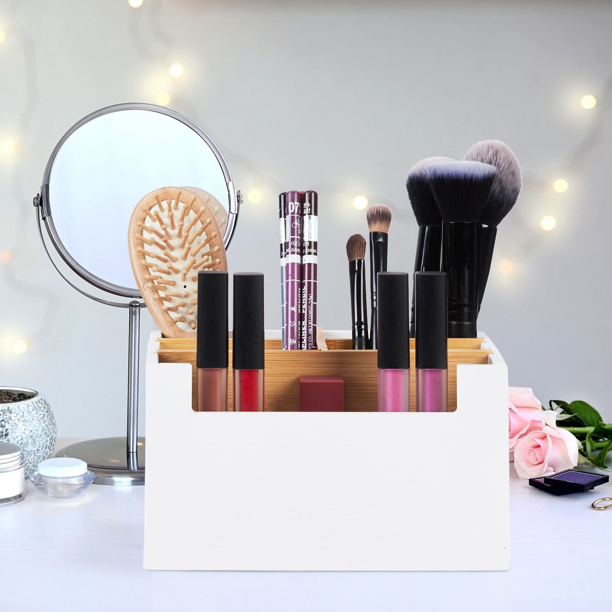 Schreibtisch Organizer 5 Fächer Weiss-Hellbraun von Relaxdays