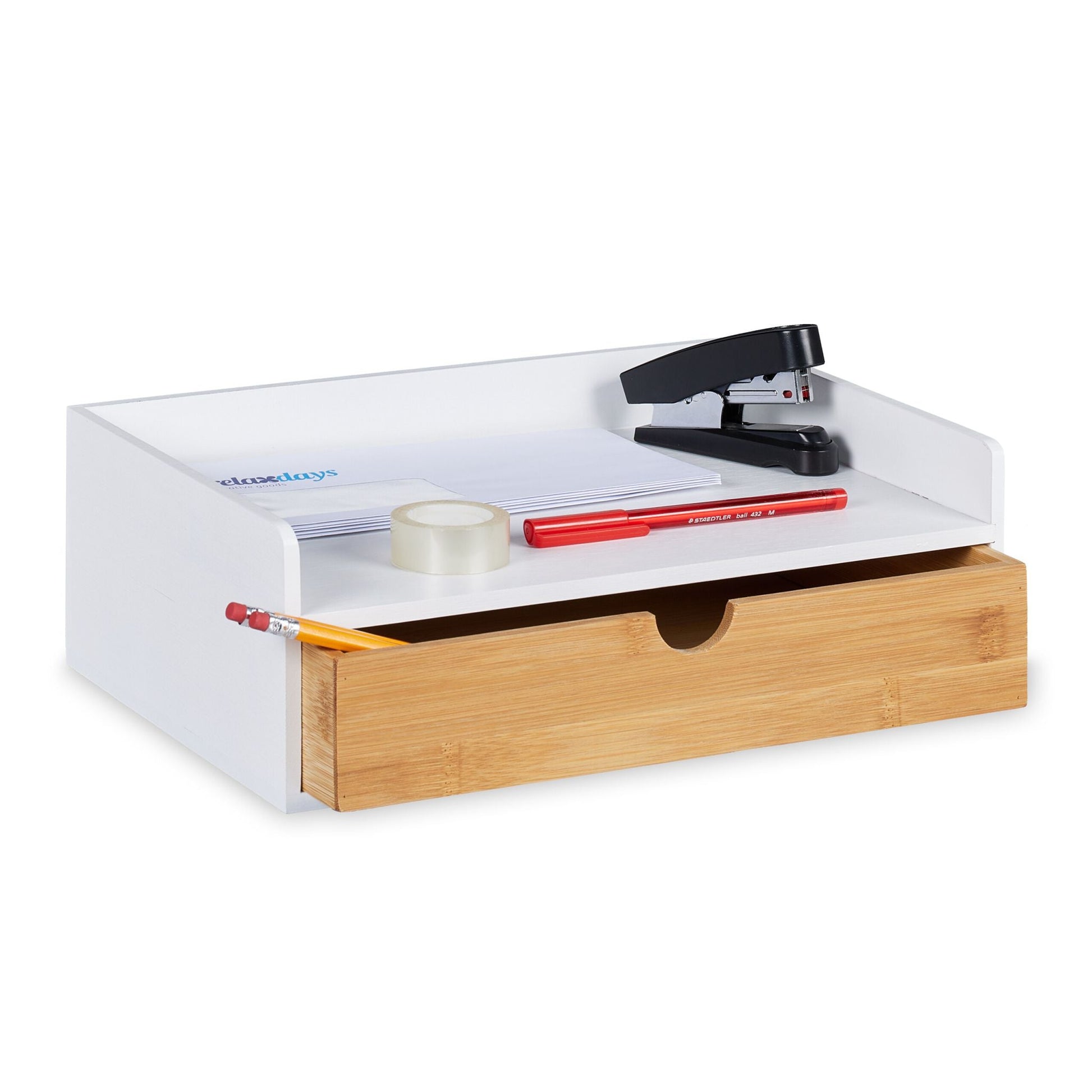 Schreibtisch-Organizer mit Schublade Weiss-Hellbraun von Relaxdays