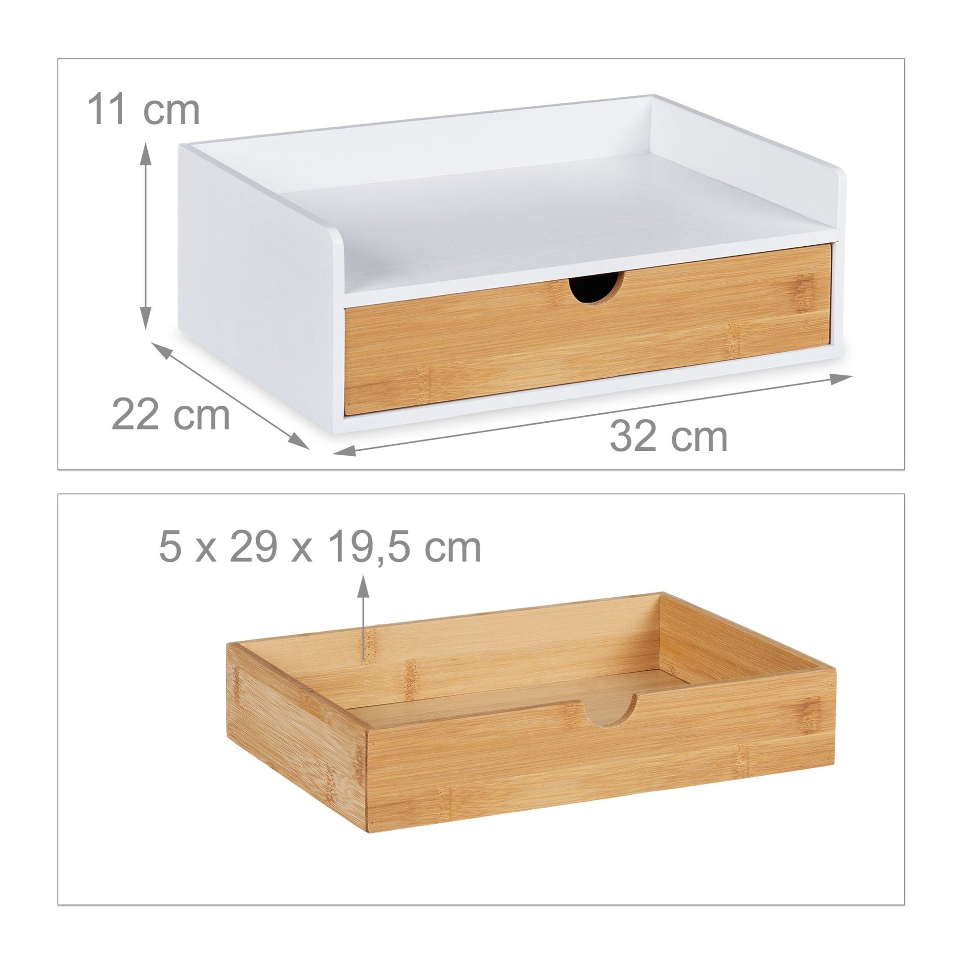 Schreibtisch-Organizer mit Schublade Weiss-Hellbraun von Relaxdays