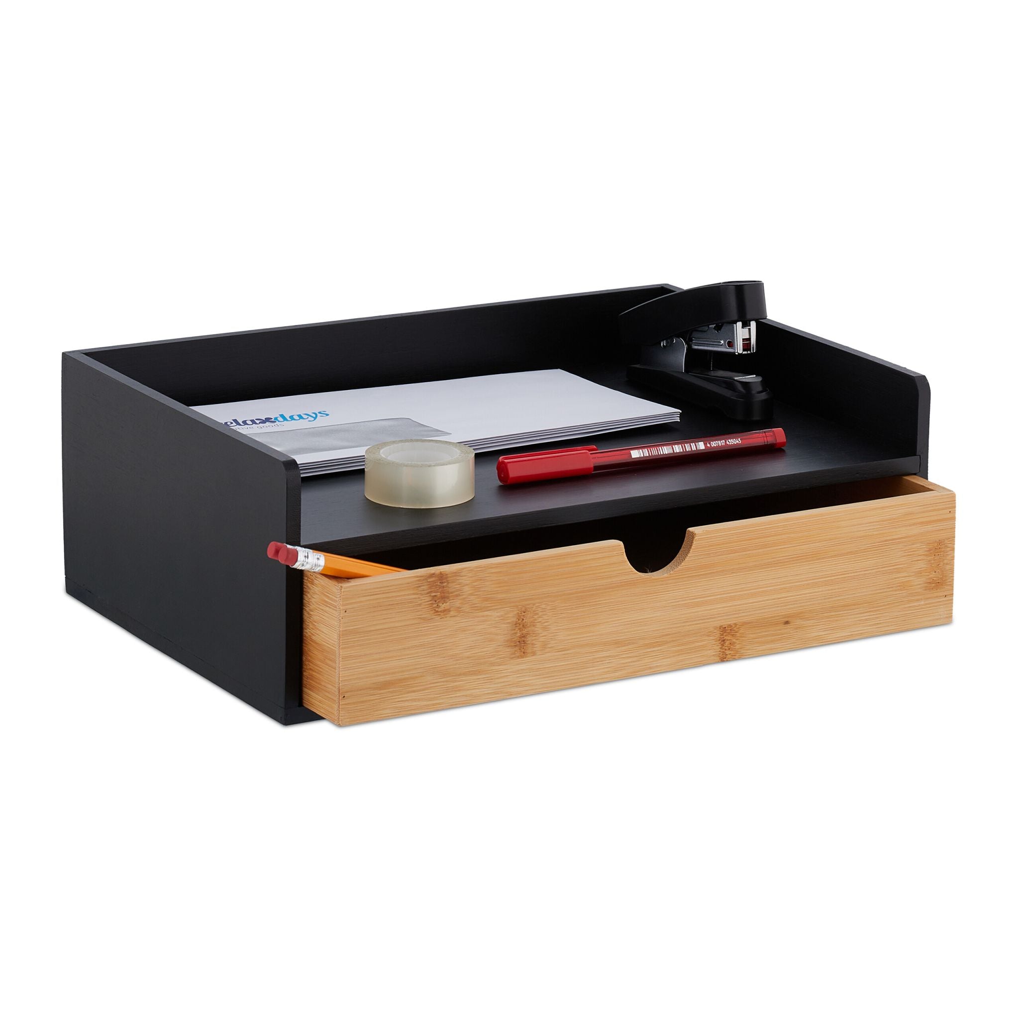 Schreibtisch-Organizer Bambus Hellbraun-Schwarz von Relaxdays