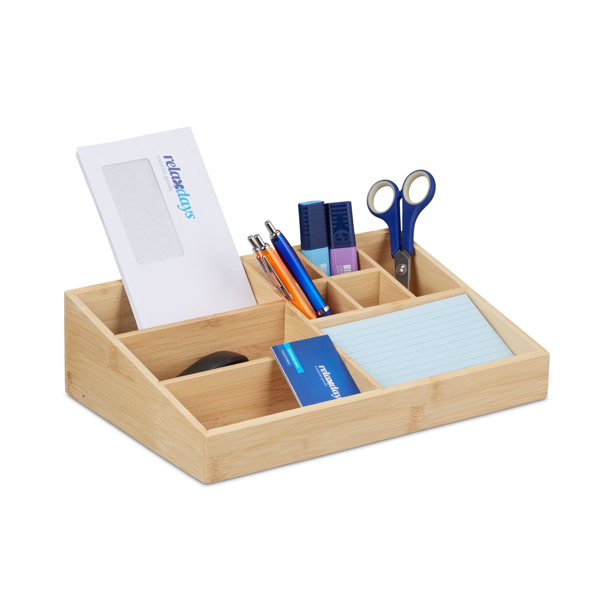 Schreibtisch Organizer 9 Fächer Bambus Hellbraun von Relaxdays