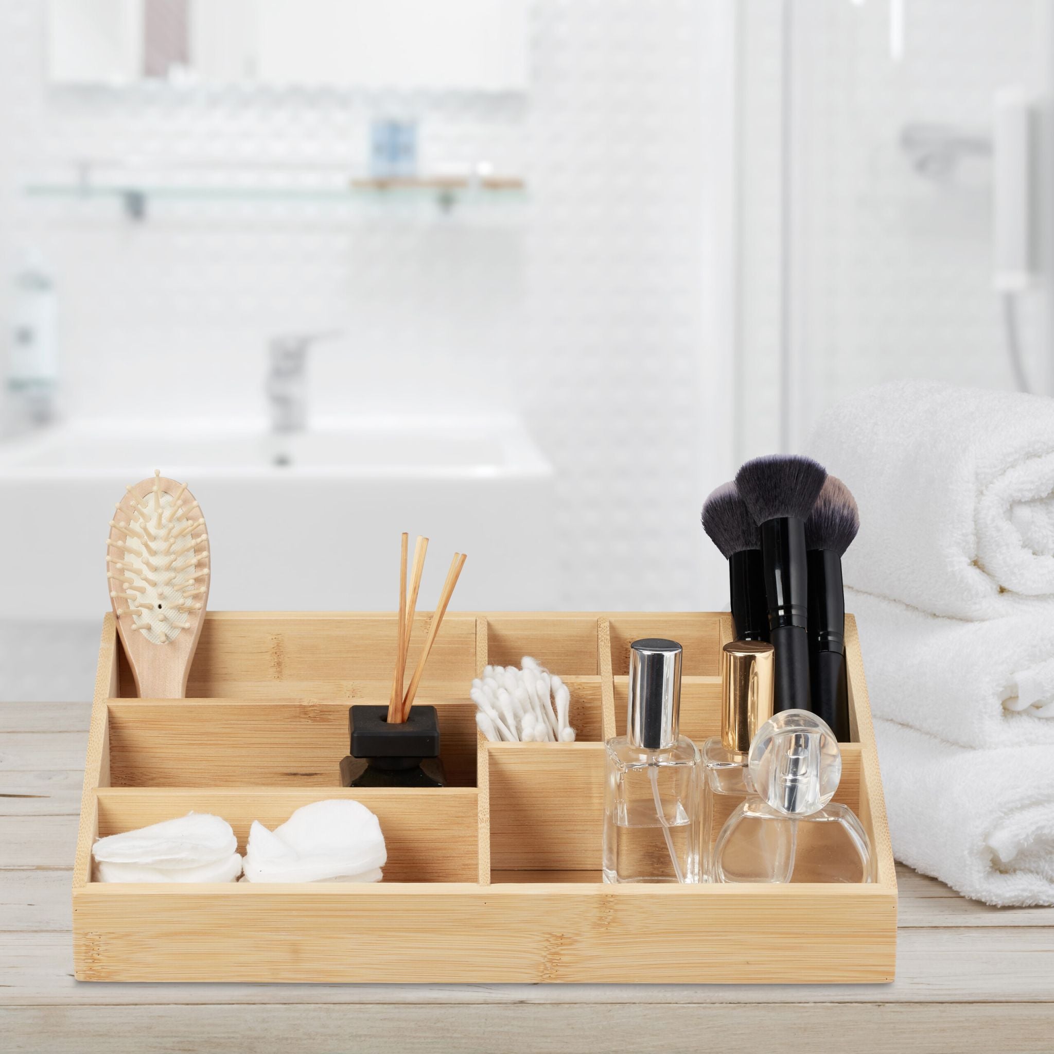 Schreibtisch Organizer 9 Fächer Bambus Hellbraun von Relaxdays