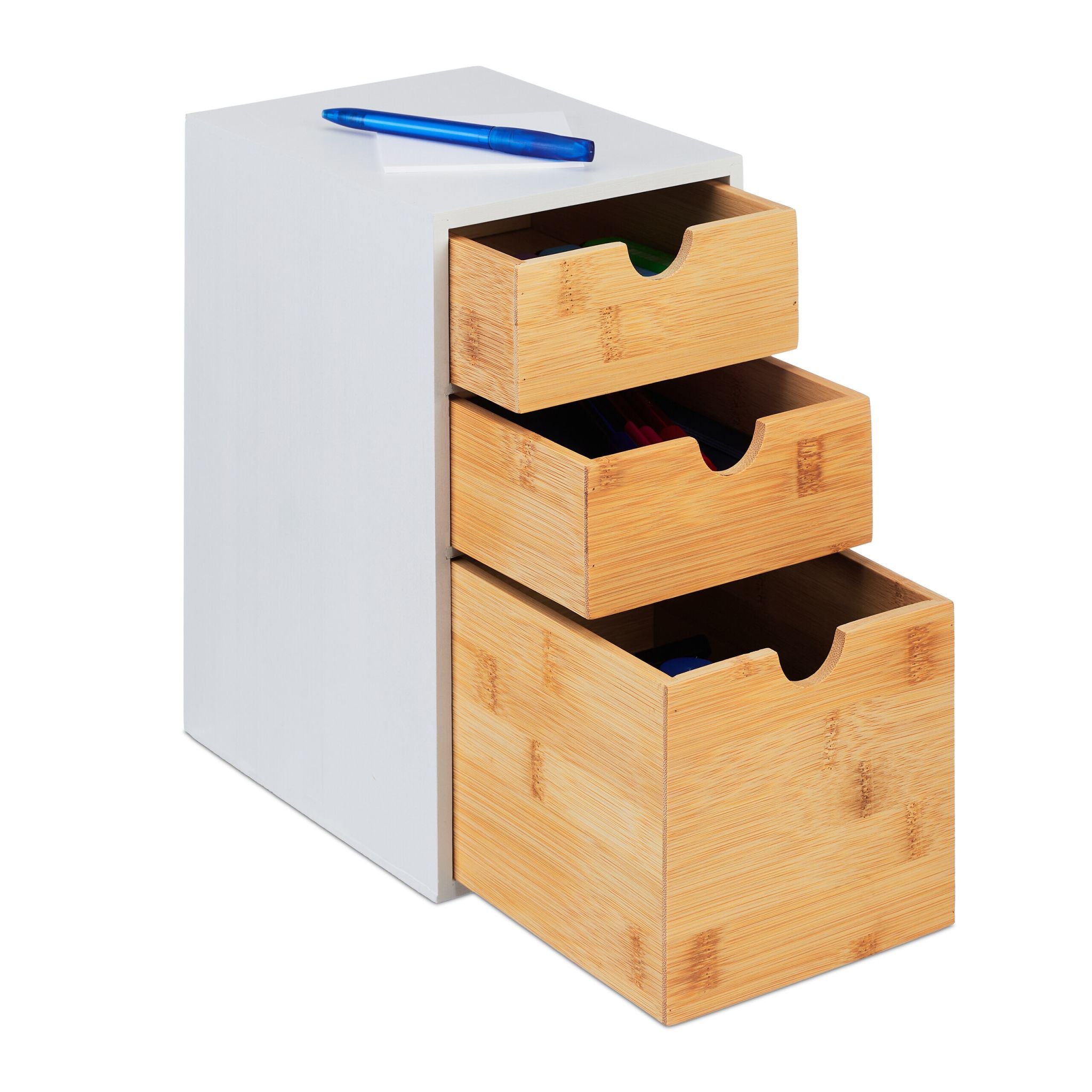 Schubladenbox mit 3 Fächern Weiss-Hellbraun von Relaxdays