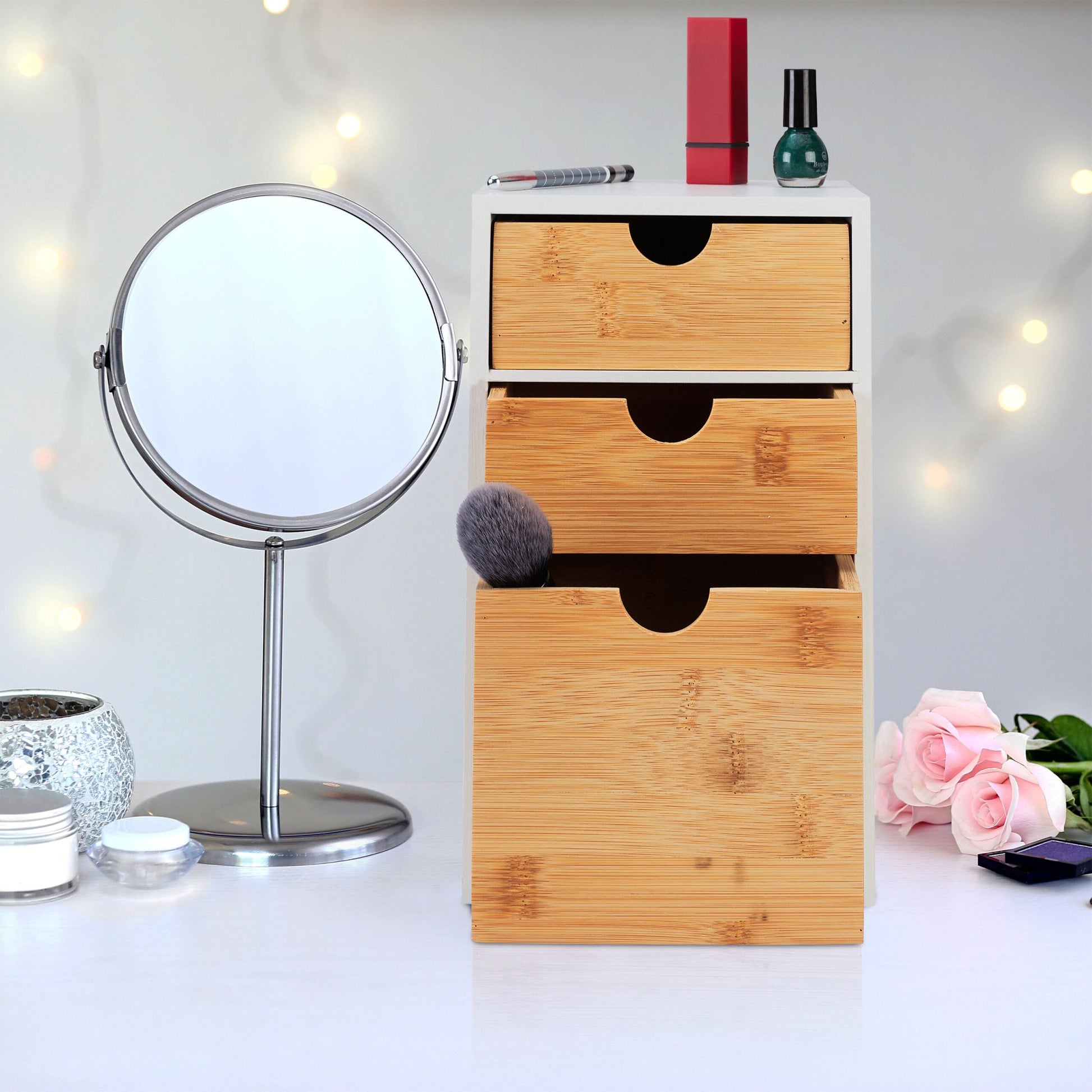 Schubladenbox mit 3 Fächern Weiss-Hellbraun von Relaxdays