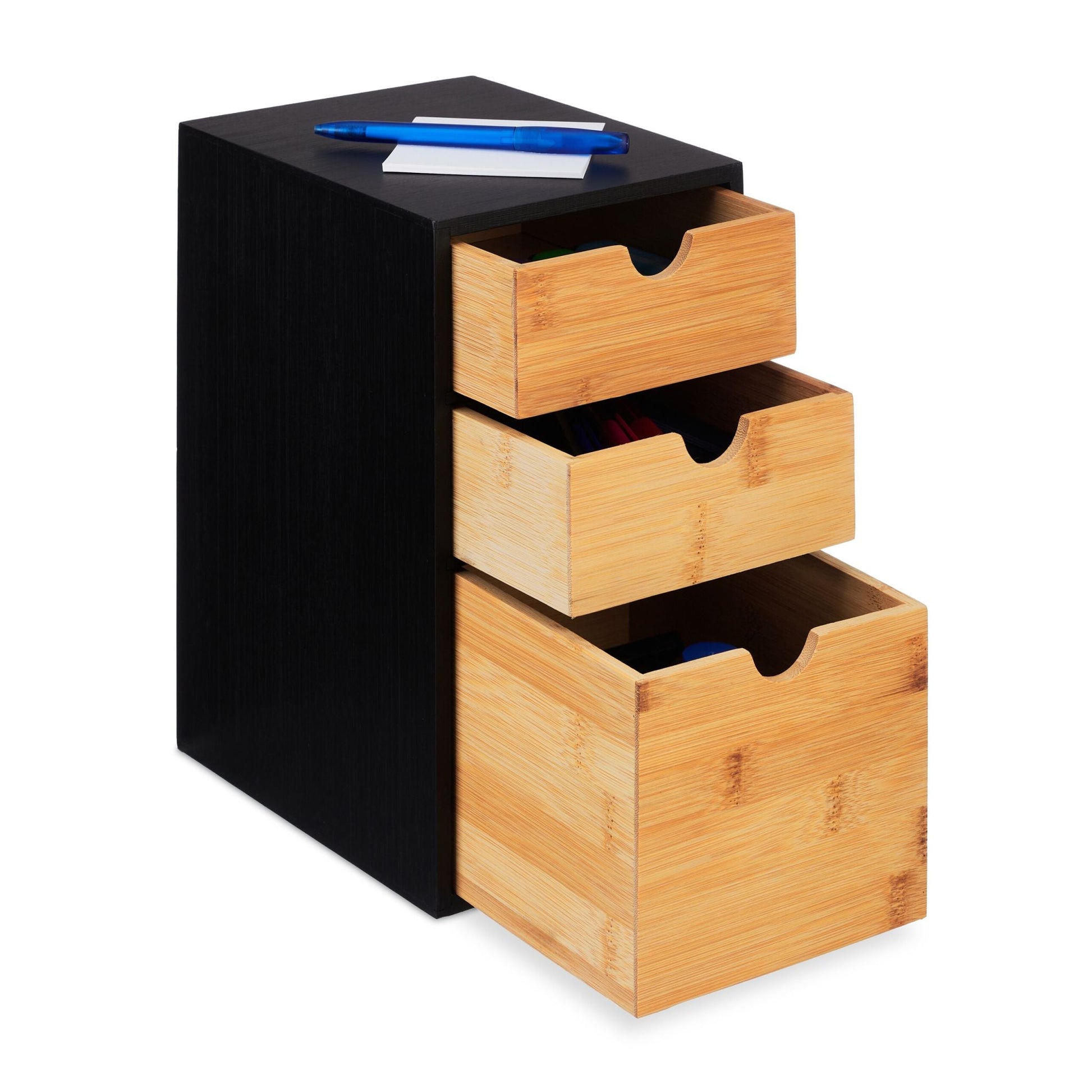 Schubladenbox mit 3 Fächern Hellbraun-Schwarz von Relaxdays