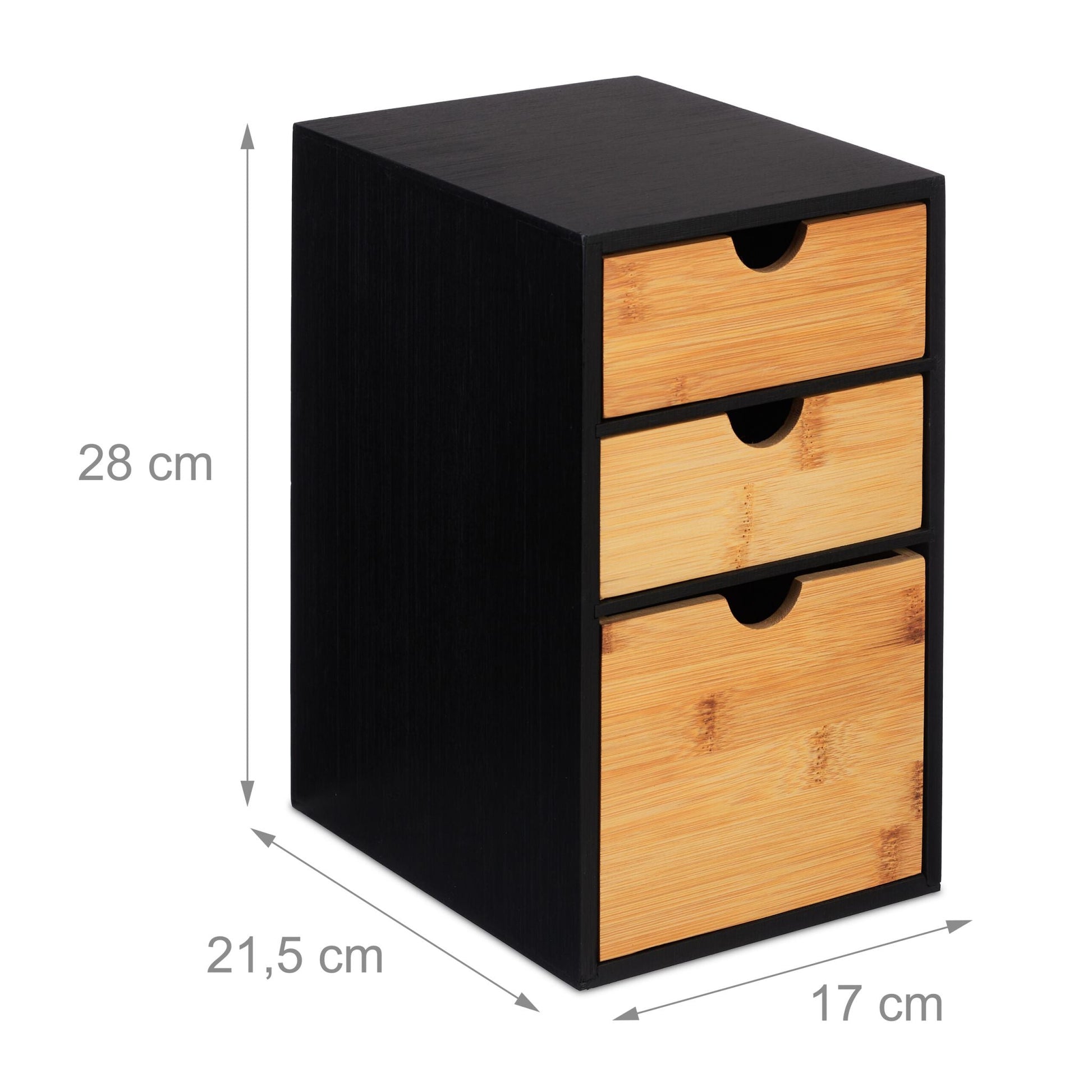 Schubladenbox mit 3 Fächern Hellbraun-Schwarz von Relaxdays