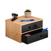 Schreibtisch Organizer mit 2 Schubladen Hellbraun-Schwarz von Relaxdays