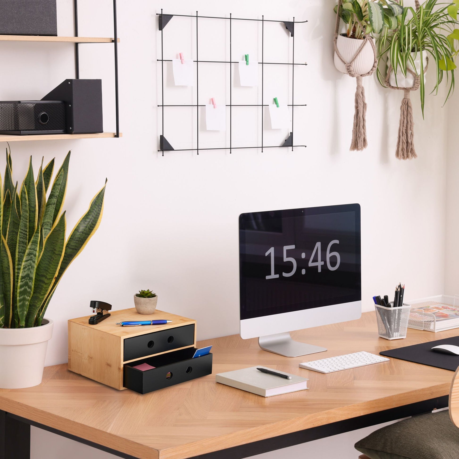 Schreibtisch Organizer mit 2 Schubladen Hellbraun-Schwarz von Relaxdays