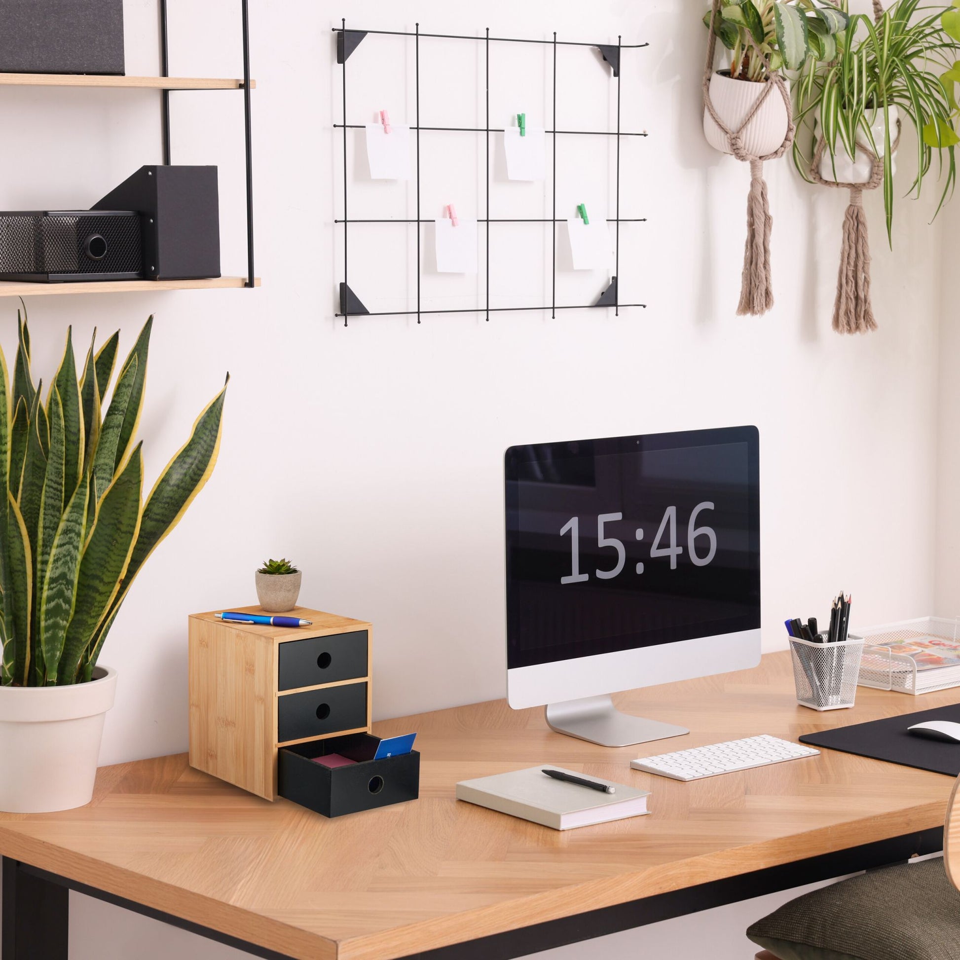 Schreibtisch Organizer mit 3 Schubladen Hellbraun-Schwarz von Relaxdays