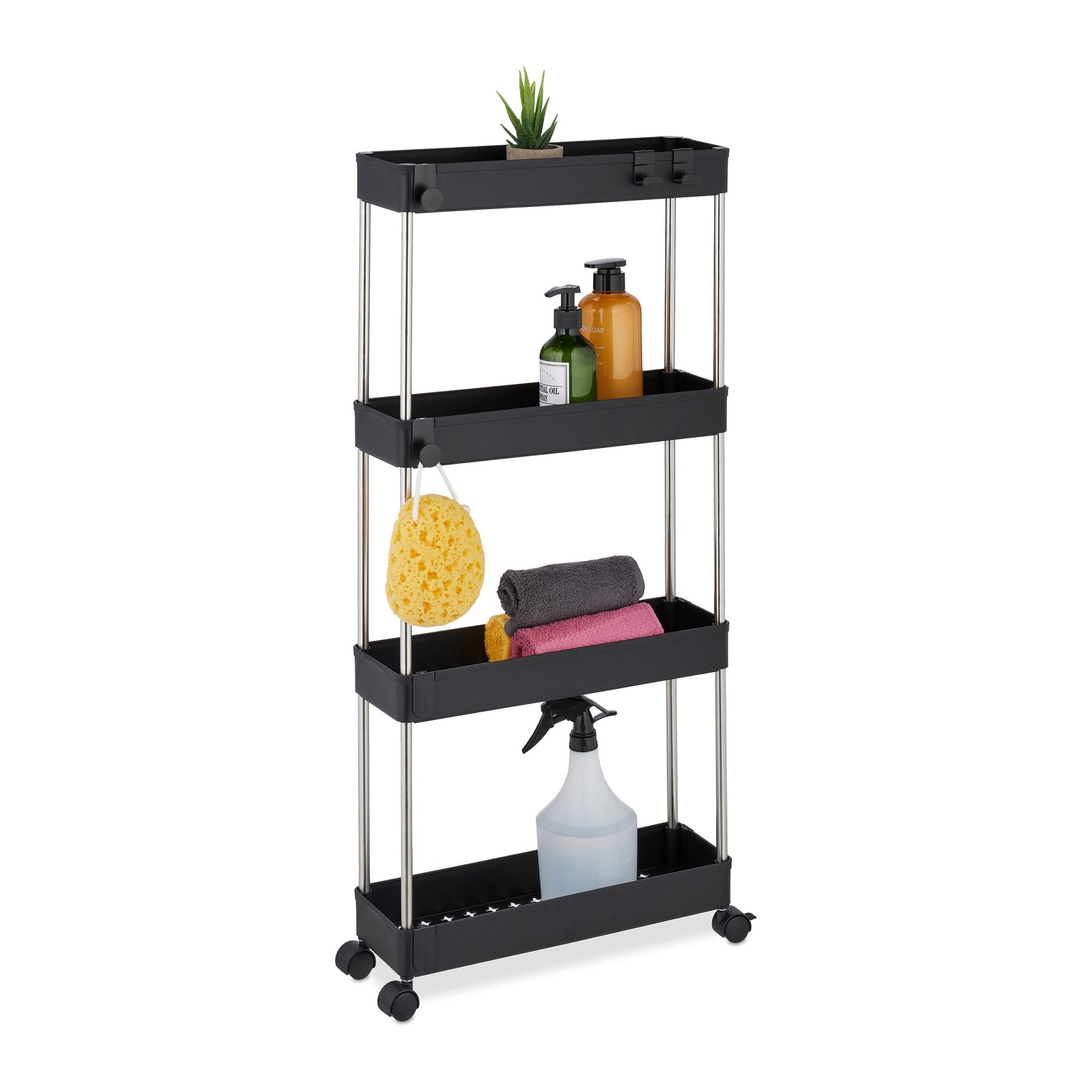 Nischenwagen mit 4 Ebenen Schwarz-Silber von Relaxdays