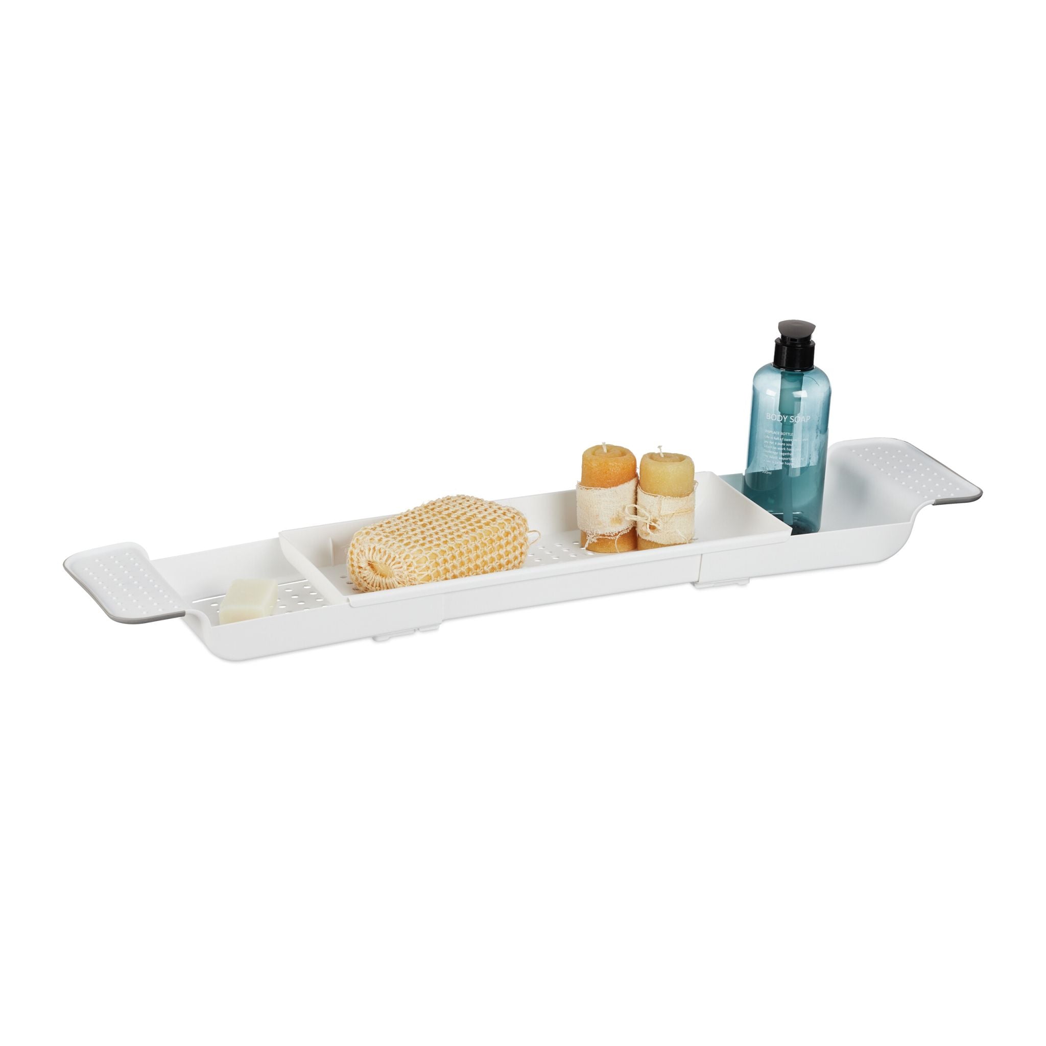 Ausziehbare Badewannenablage Weiss-Grau von Relaxdays