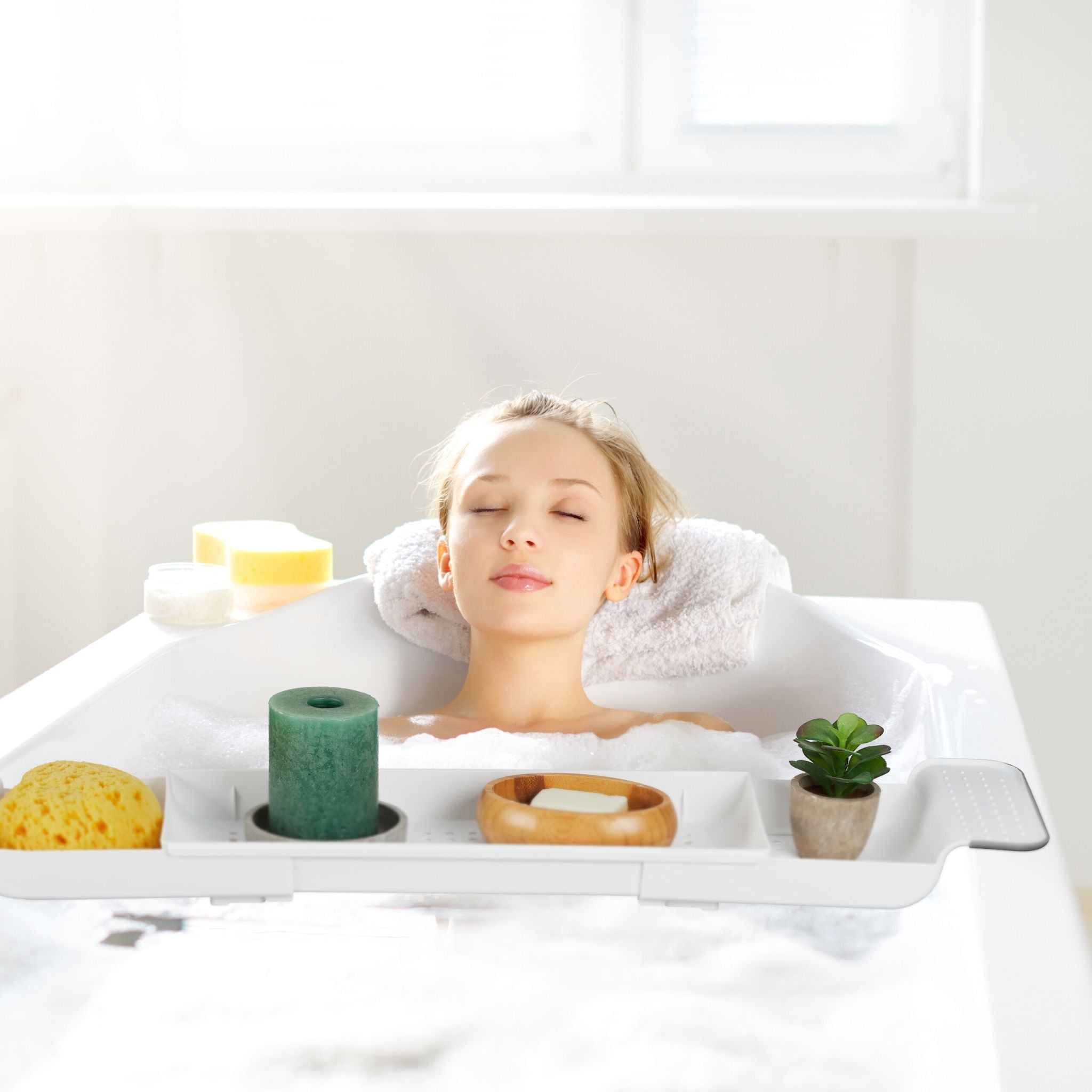 Ausziehbare Badewannenablage Weiss-Grau von Relaxdays