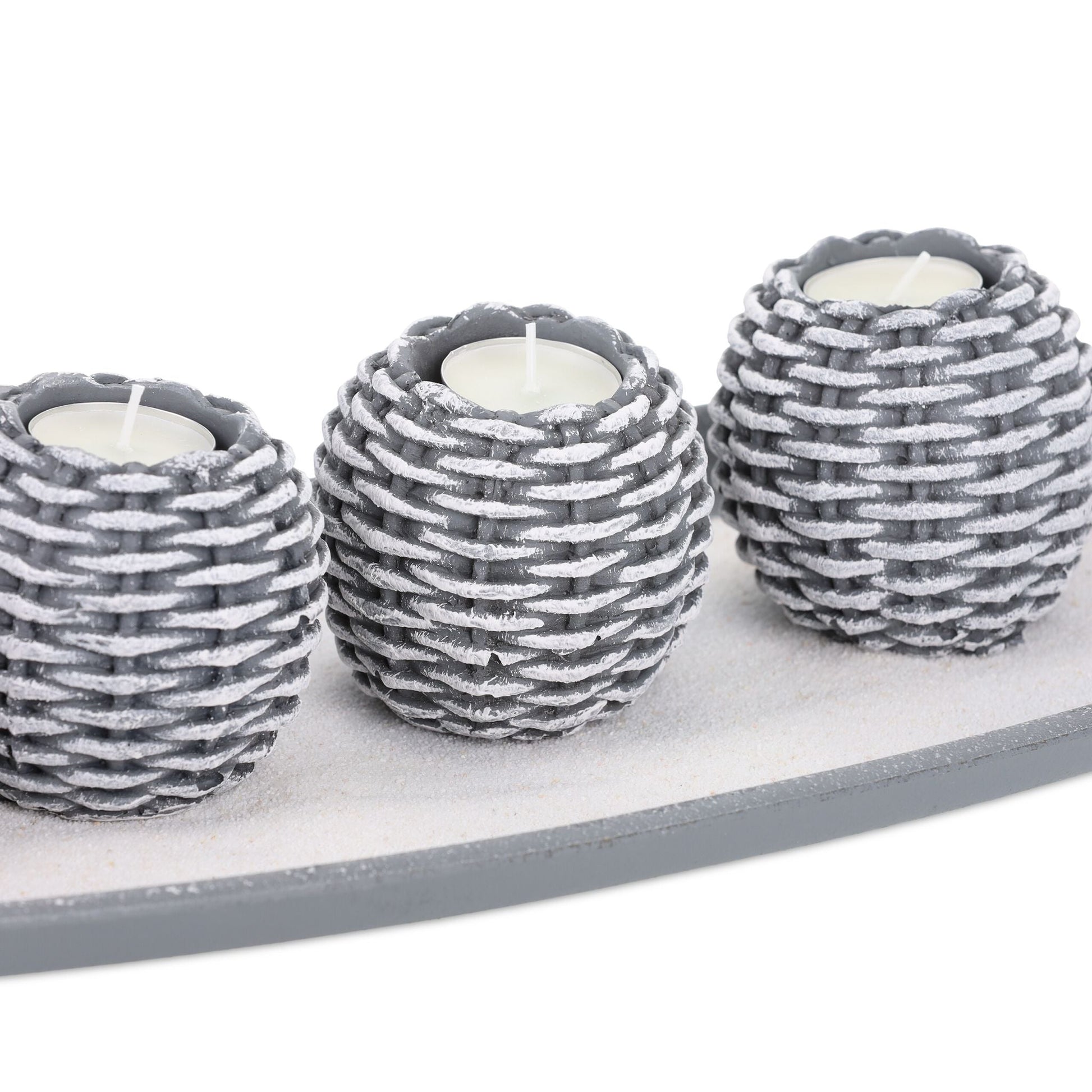 Kerzen Deko mit 5 Teelichthaltern Weiss-Grau von Relaxdays