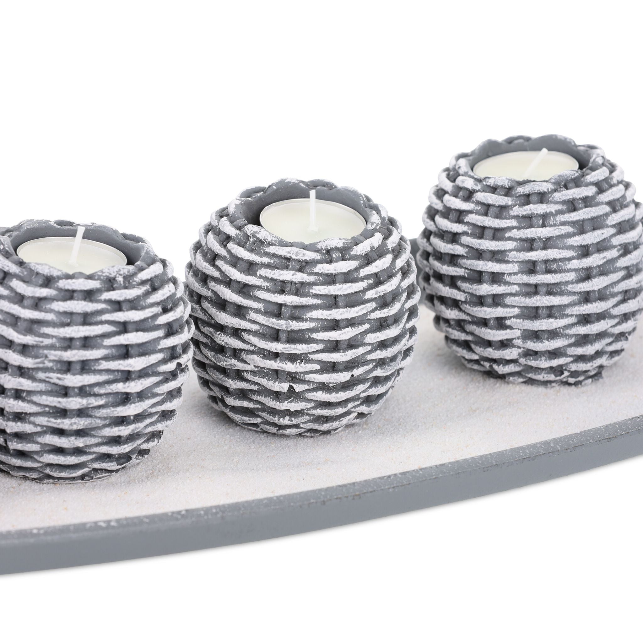Kerzen Deko mit 5 Teelichthaltern Weiss-Grau von Relaxdays