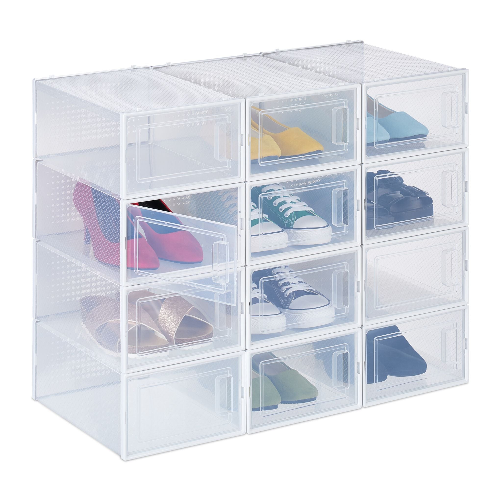 Schuhboxen 12er-Set Weiss-Transparent von Relaxdays