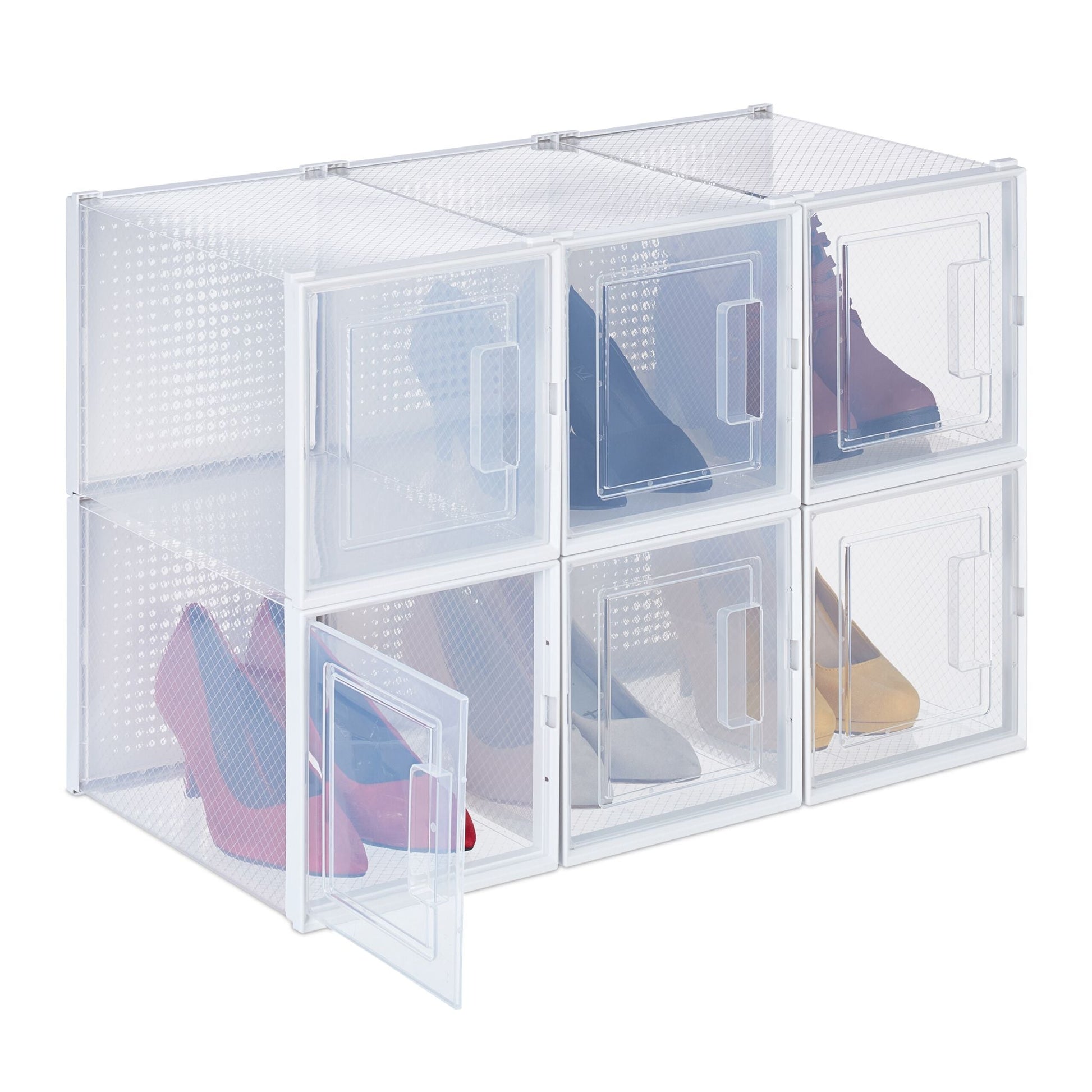 Schuhboxen für High Heels 6er-Set Weiss-Transparent von Relaxdays