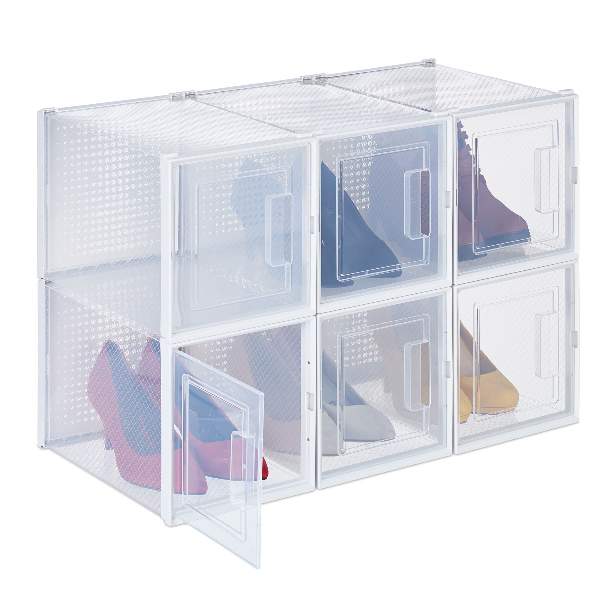 Schuhboxen für High Heels 6er-Set Weiss-Transparent von Relaxdays