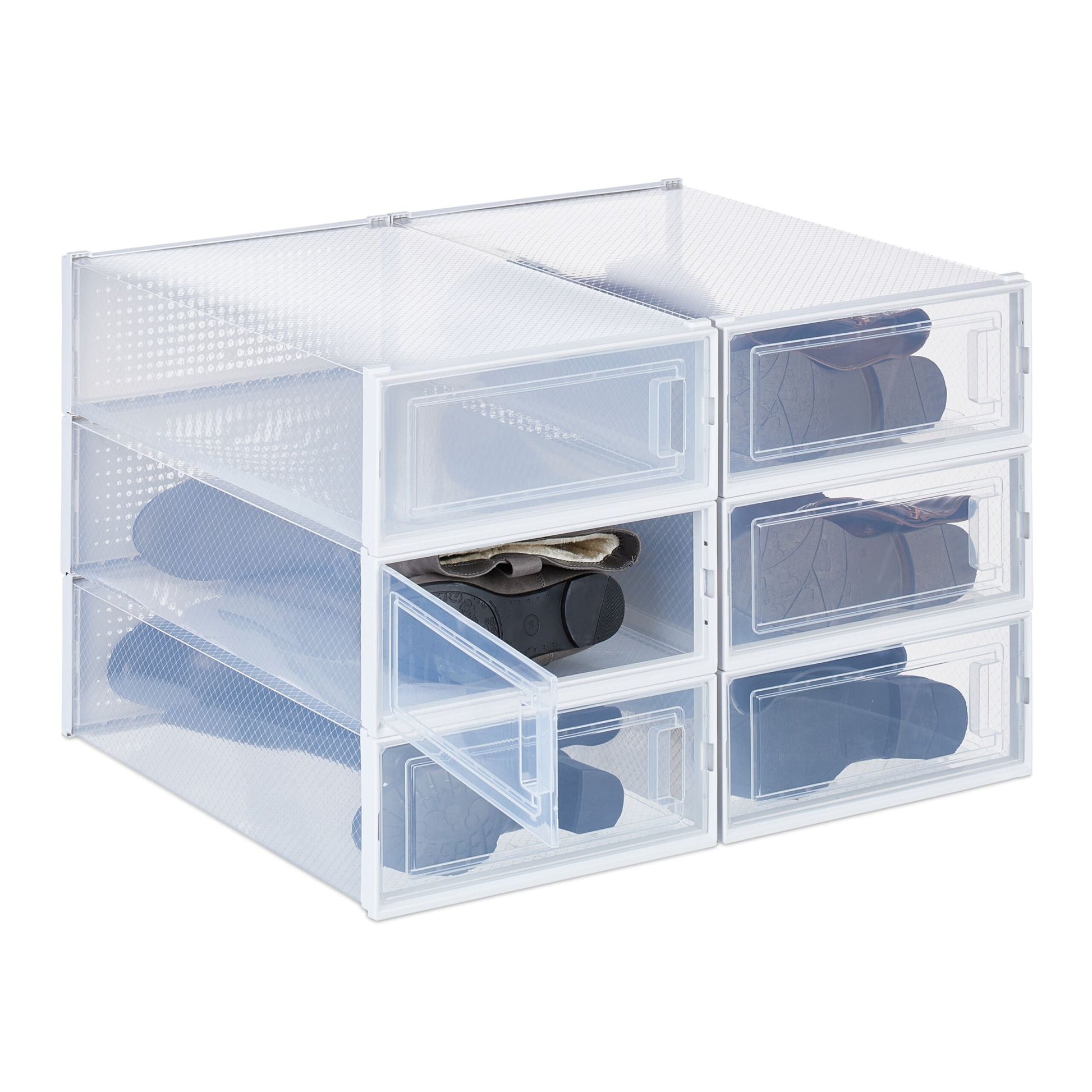 Schuhboxen für Stiefel 6er-Set Weiss-Transparent von Relaxdays