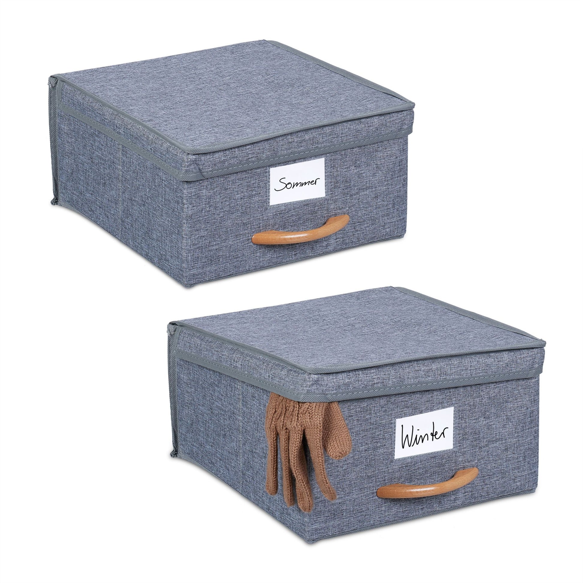 Aufbewahrungsbox mit Deckel 2er-Set Hellbraun-Grau von Relaxdays