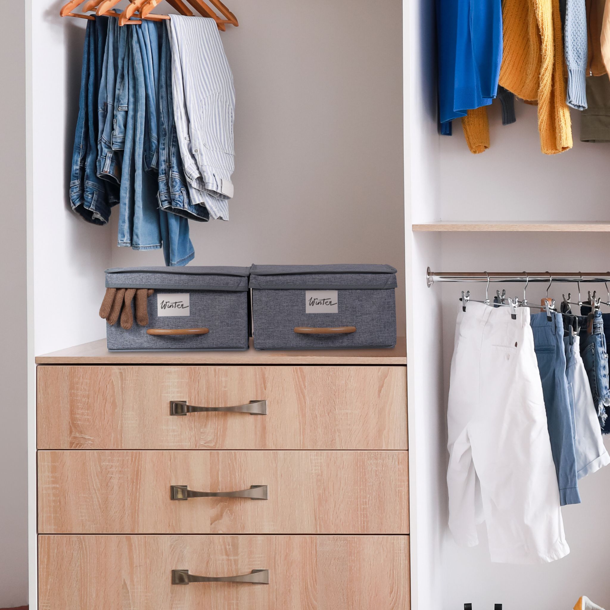Aufbewahrungsbox mit Deckel 2er-Set Hellbraun-Grau von Relaxdays