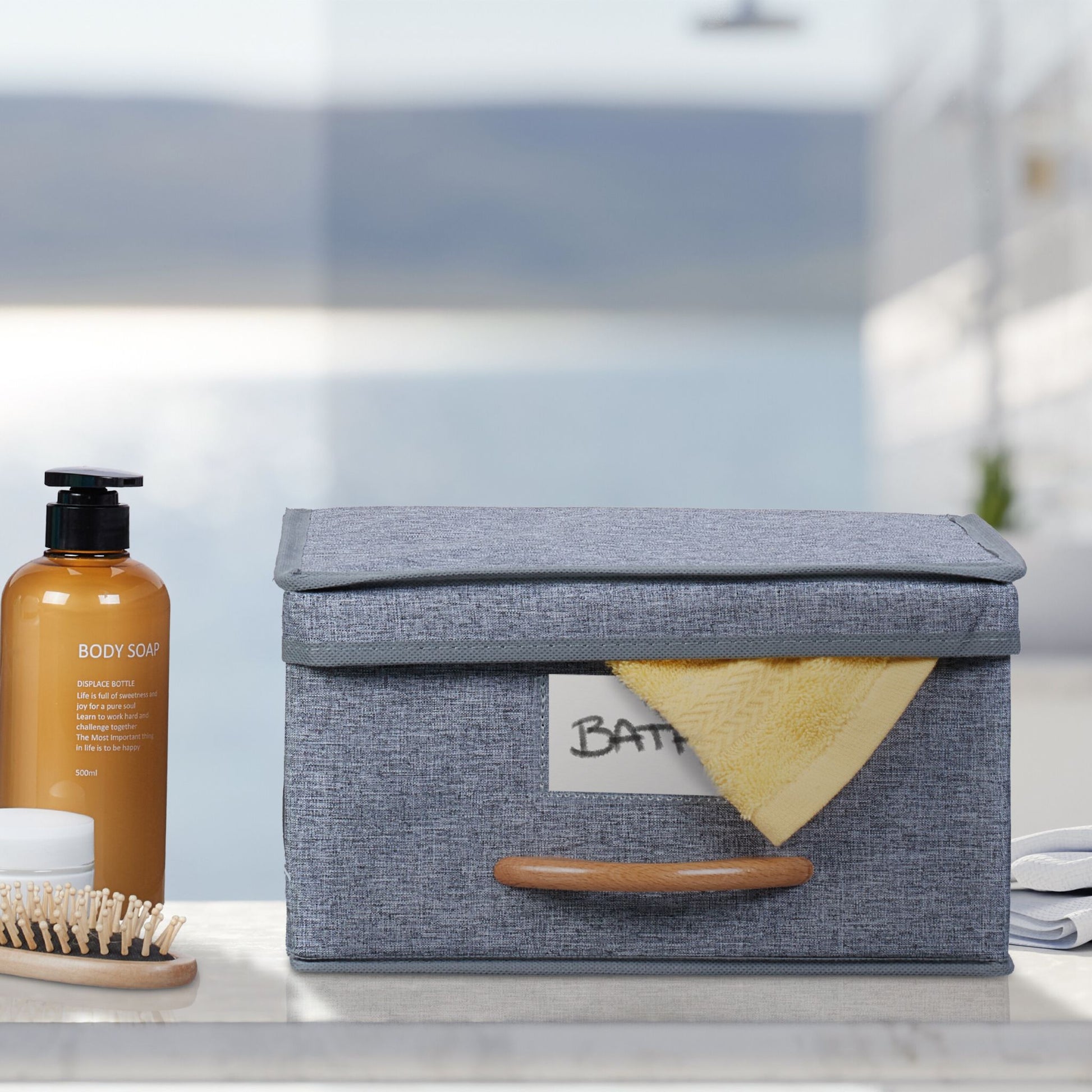 Aufbewahrungsbox mit Deckel 2er-Set Hellbraun-Grau von Relaxdays