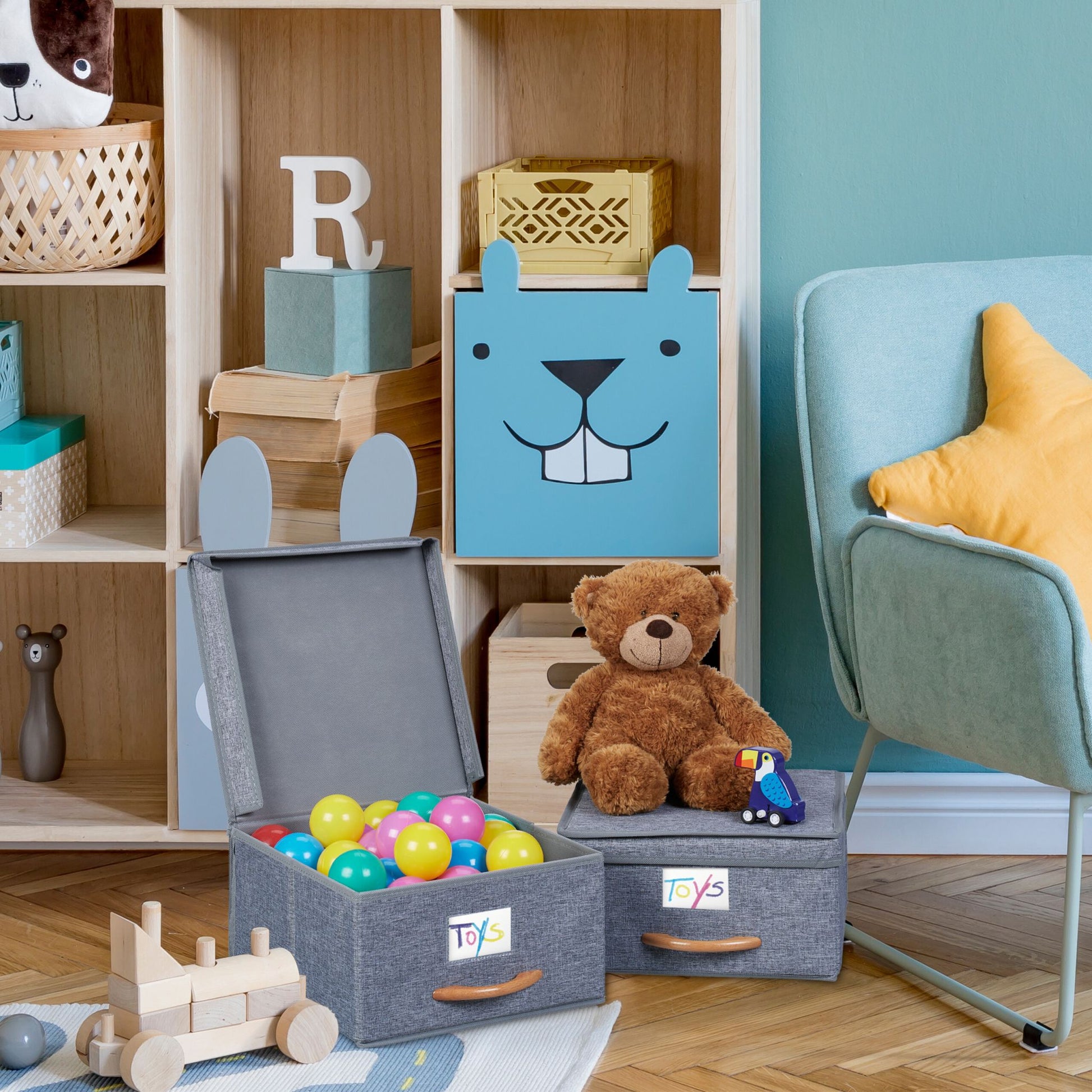 Aufbewahrungsbox mit Deckel 2er-Set Hellbraun-Grau von Relaxdays