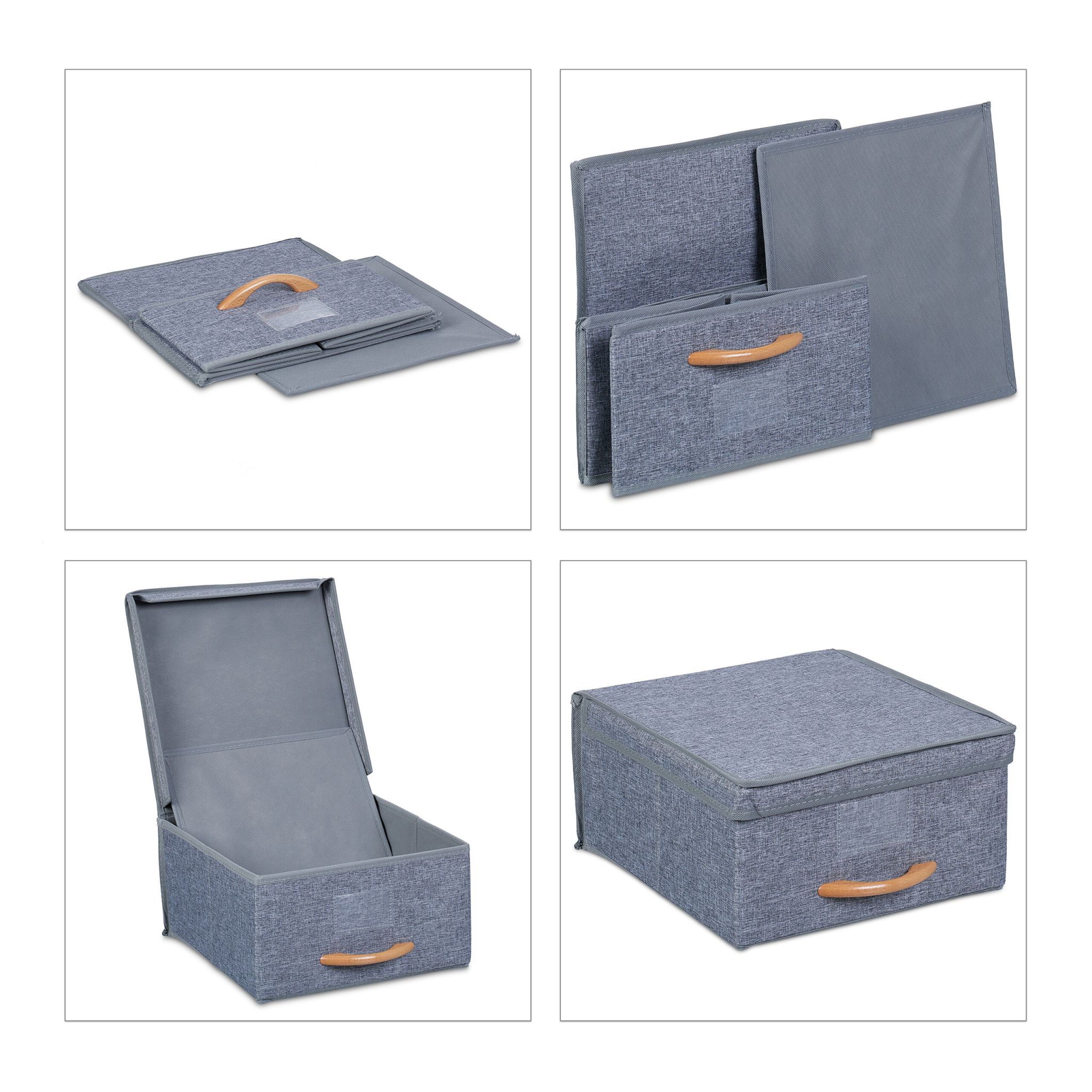 Aufbewahrungsbox mit Deckel 2er-Set Hellbraun-Grau von Relaxdays