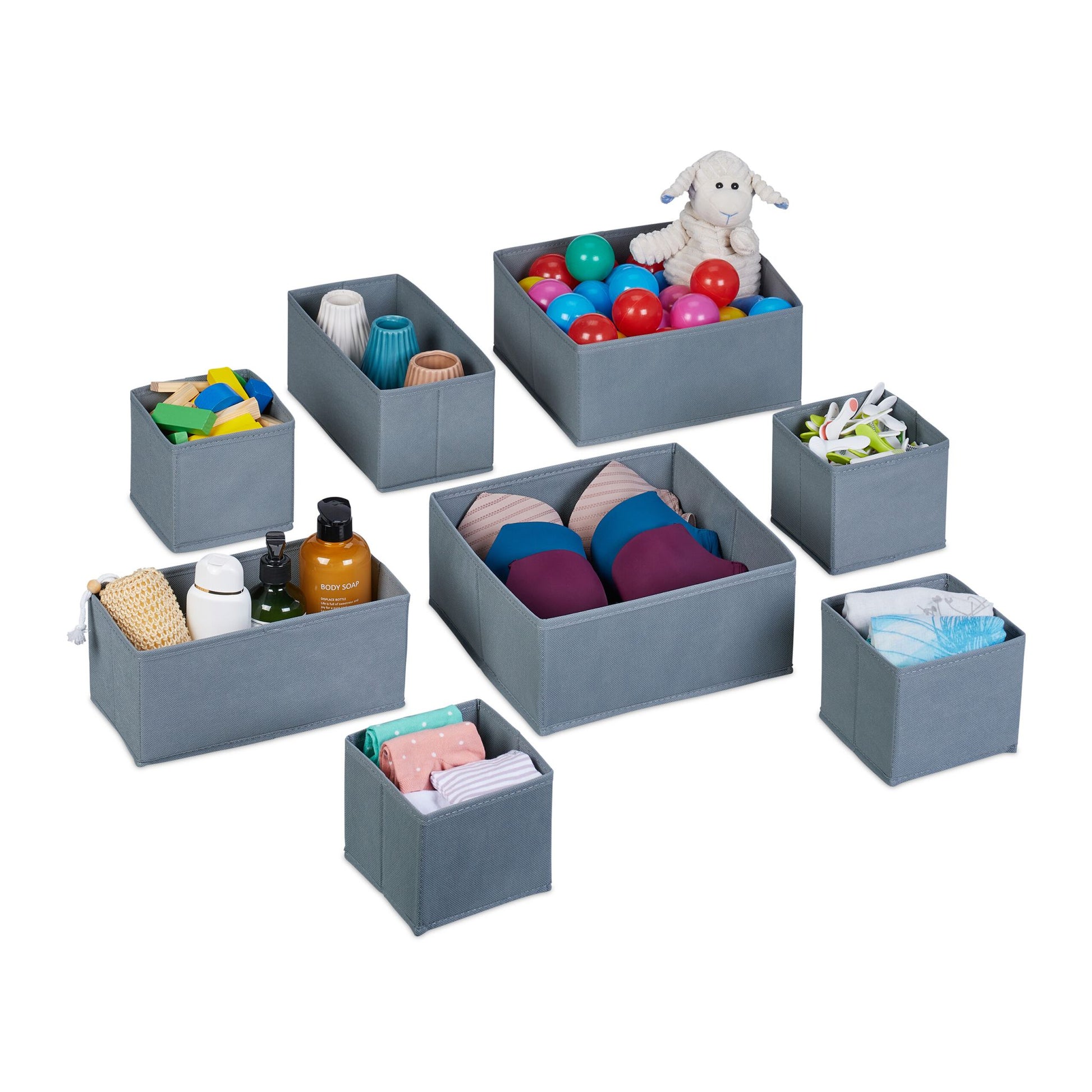 Schubladenorganiserset 8-tlg. Grau von Relaxdays
