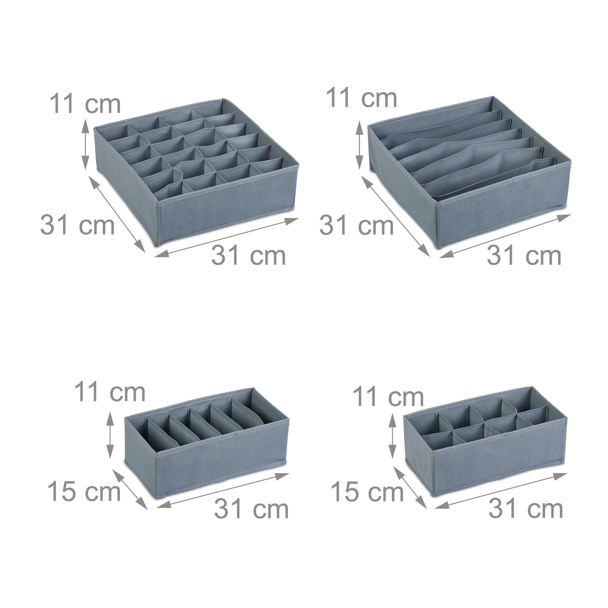 Schubladenorganiserset 4-tlg. Grau von Relaxdays