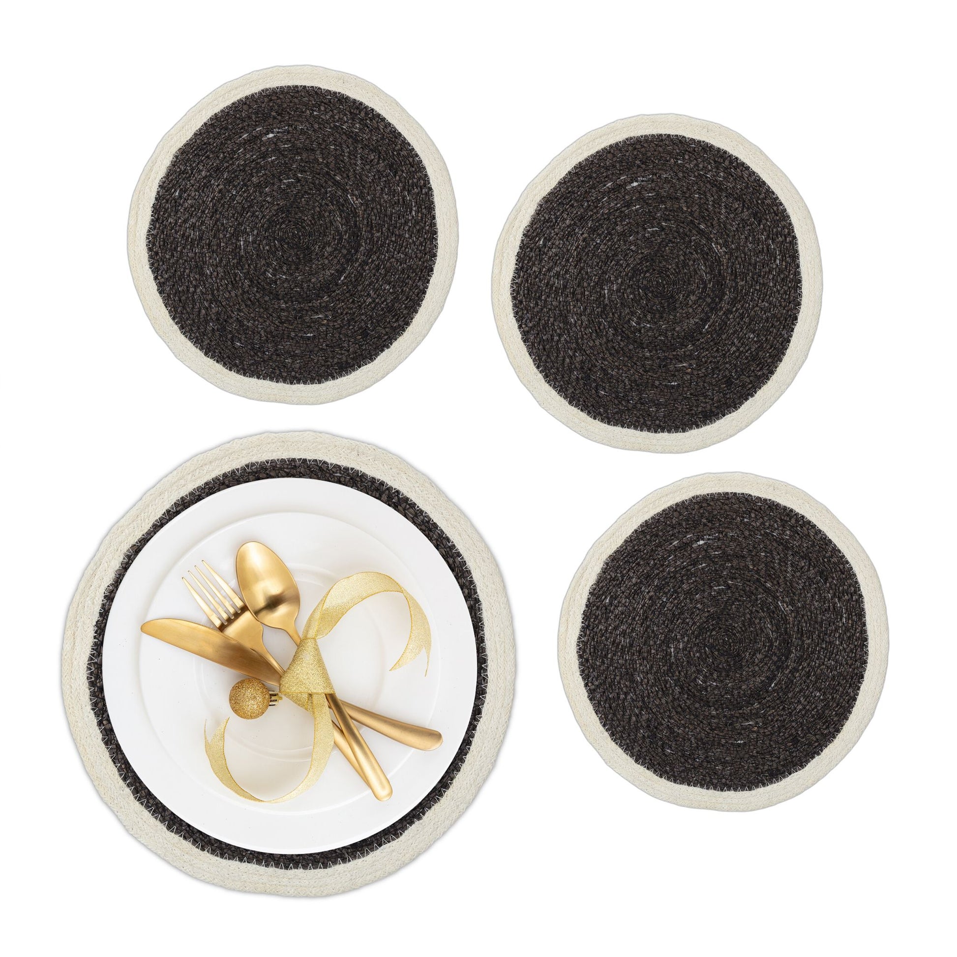 Tischset Seegras 4-teiliges Creme-Schwarz von Relaxdays